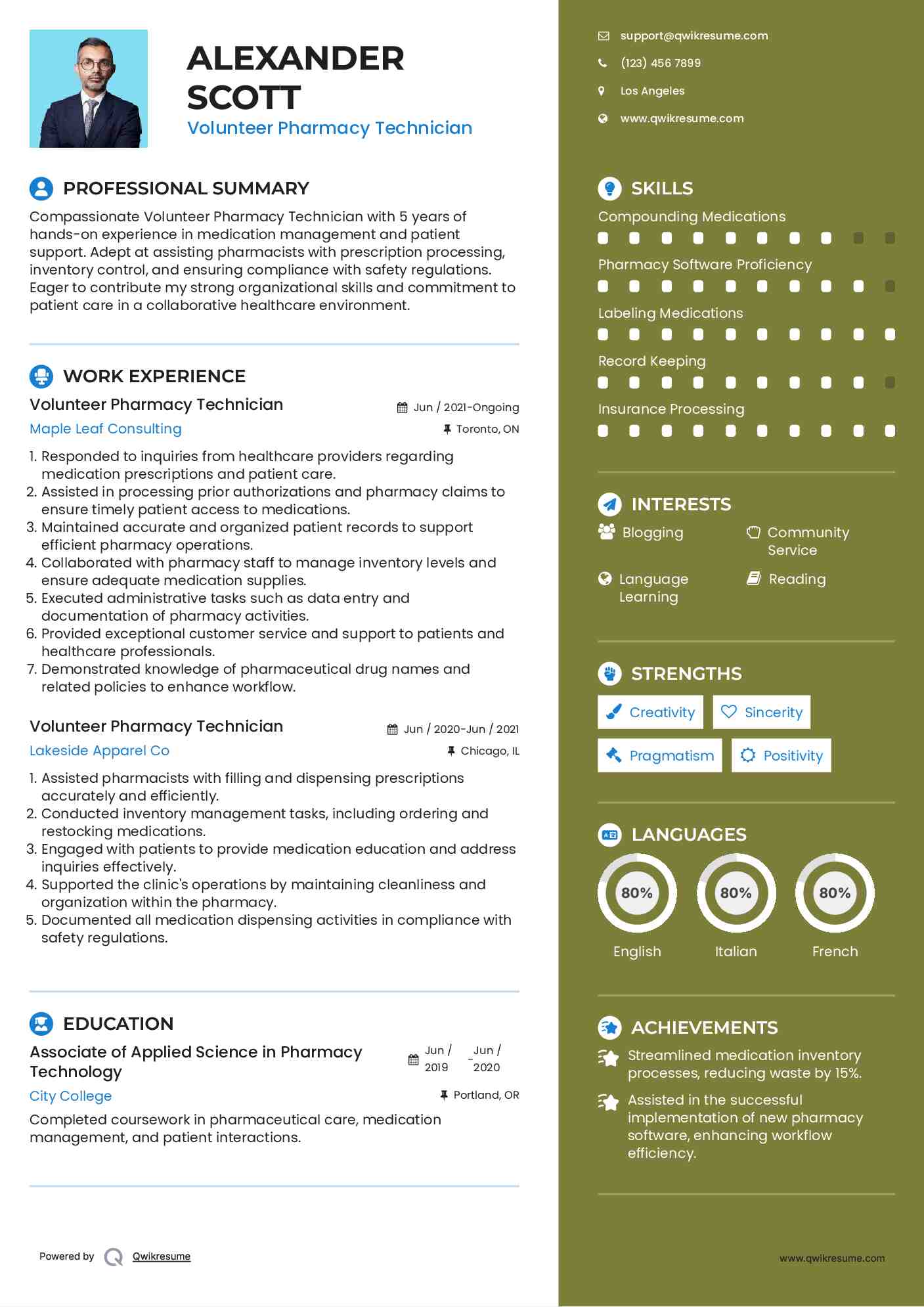 Volunteer Pharmacy Technician Resume Template