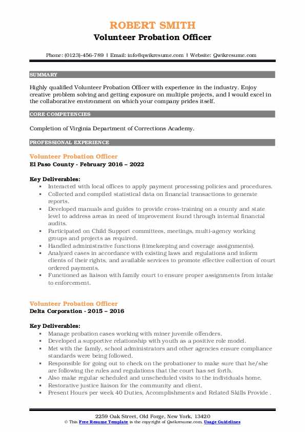 Volunteer Probation Officer Resume - Volunteer Probation Officer 1659974729 Pdf 