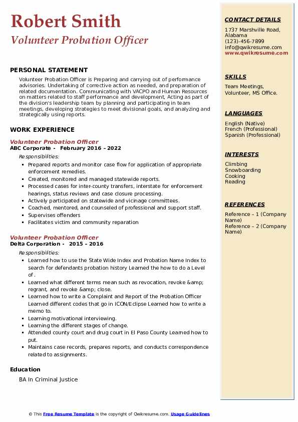 Volunteer Probation Officer Resume - Volunteer Probation Officer 1659974796 Pdf 