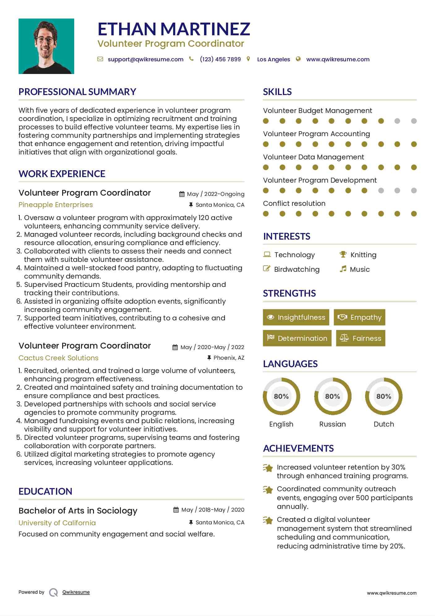 Volunteer Program Coordinator Resume Format