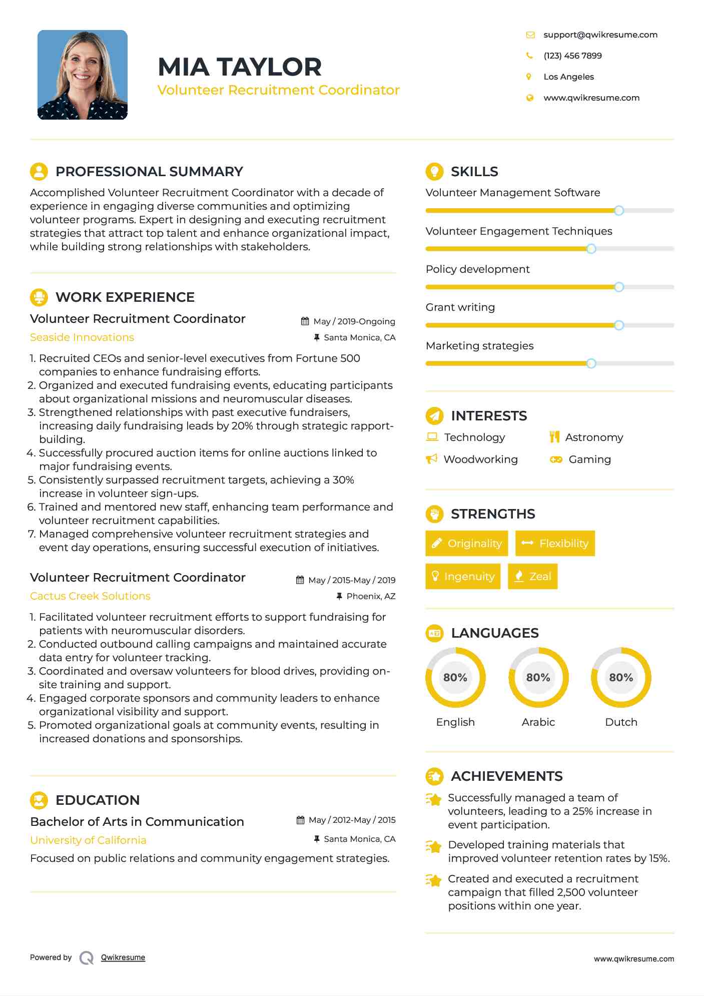 Volunteer Recruitment Coordinator Resume Template