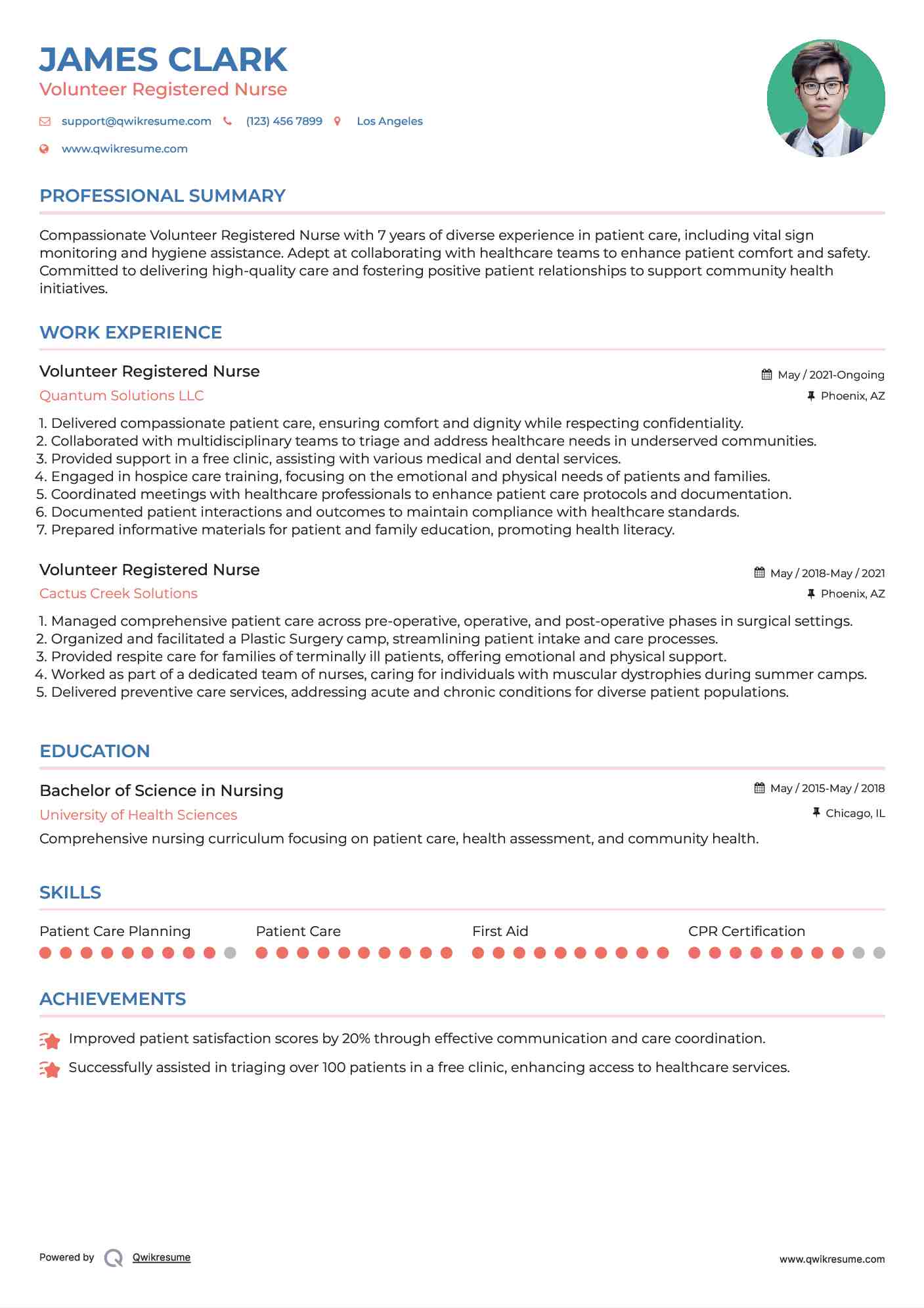 Volunteer Registered Nurse Resume Example