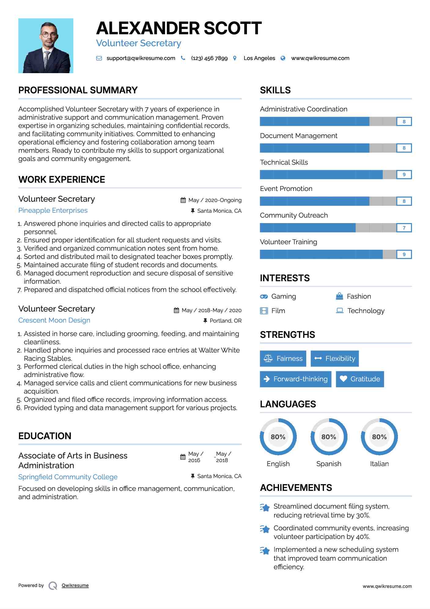 Volunteer Secretary Resume Model