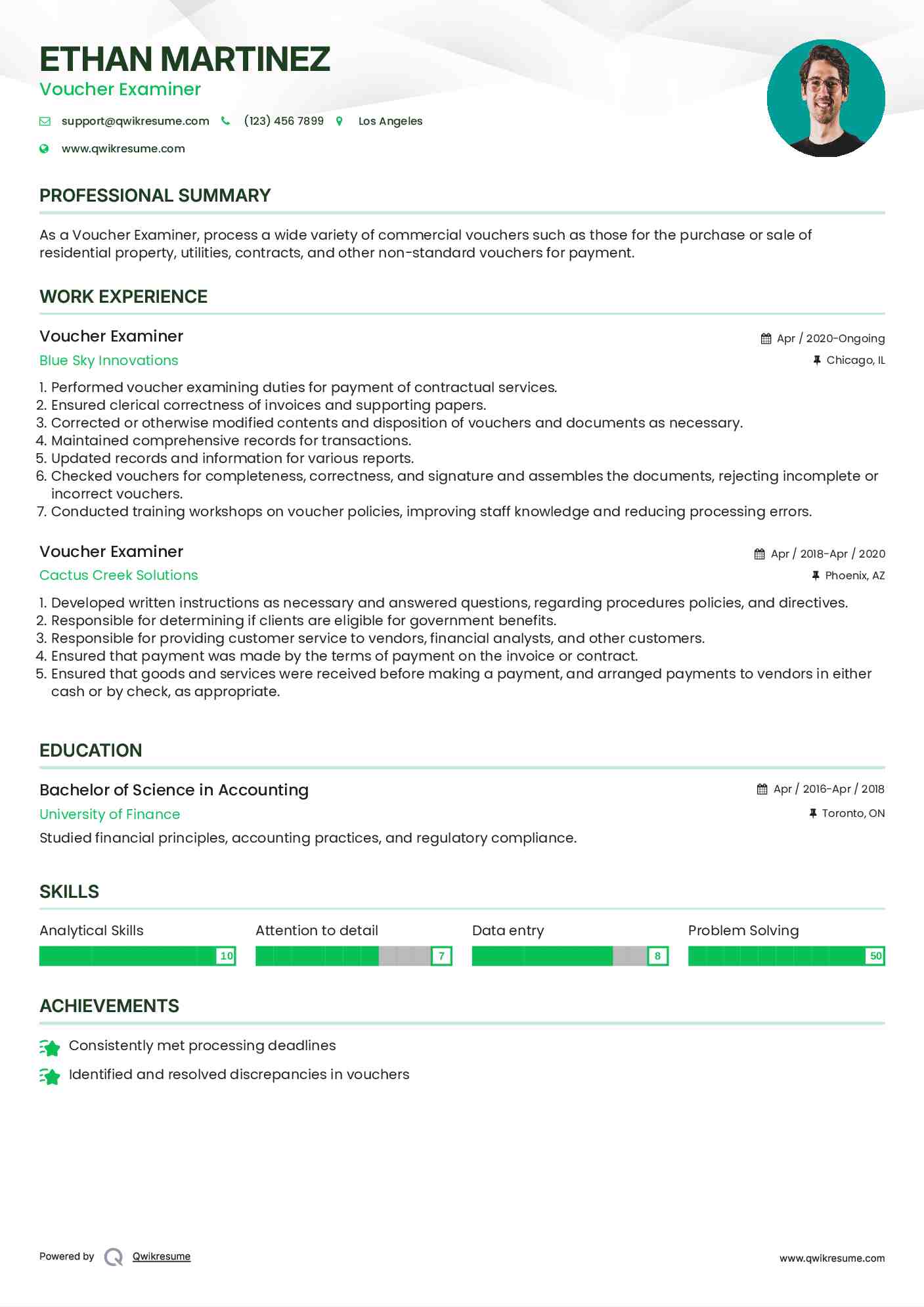 Voucher Examiner Resume Model