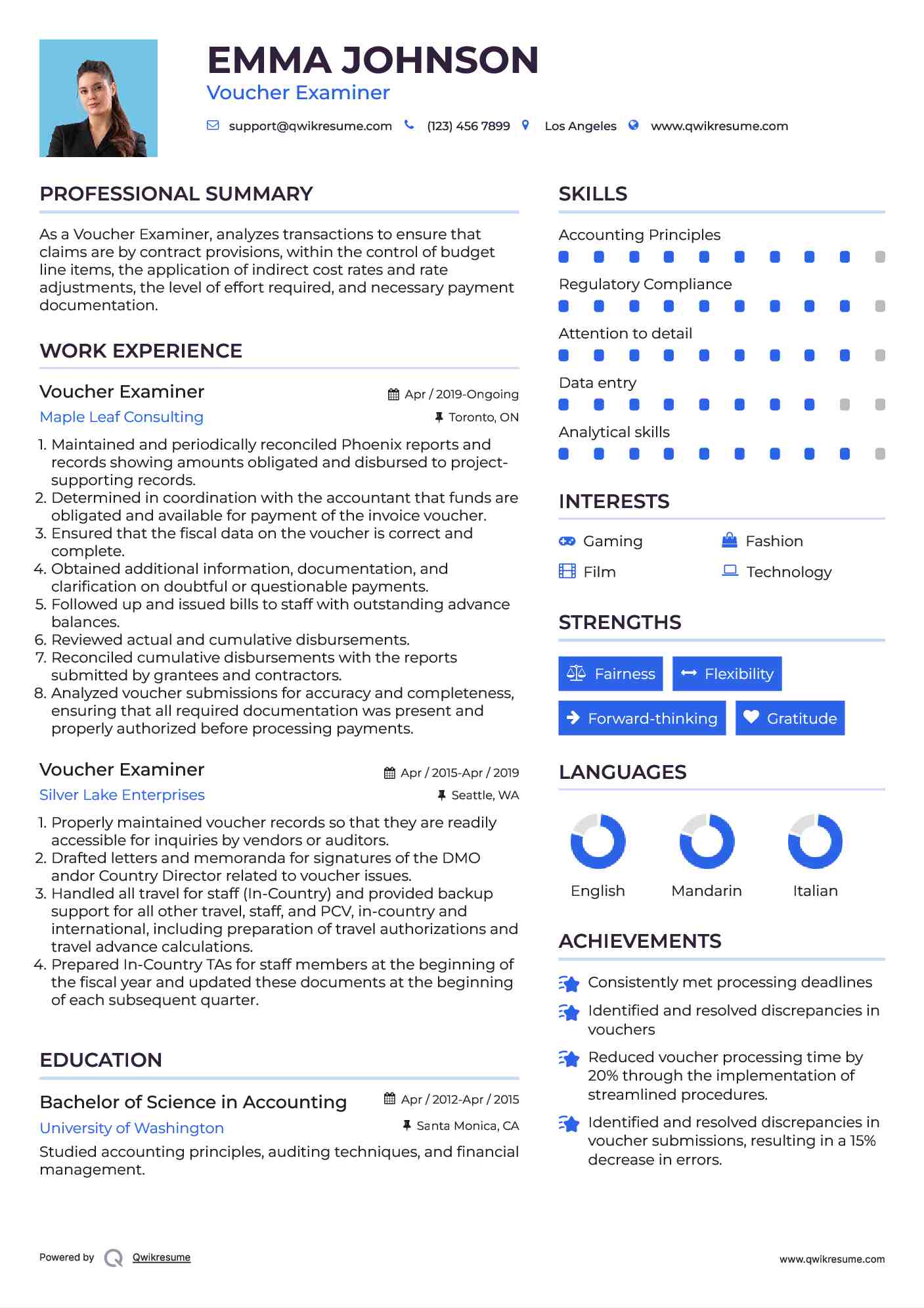 Voucher Examiner Resume Sample