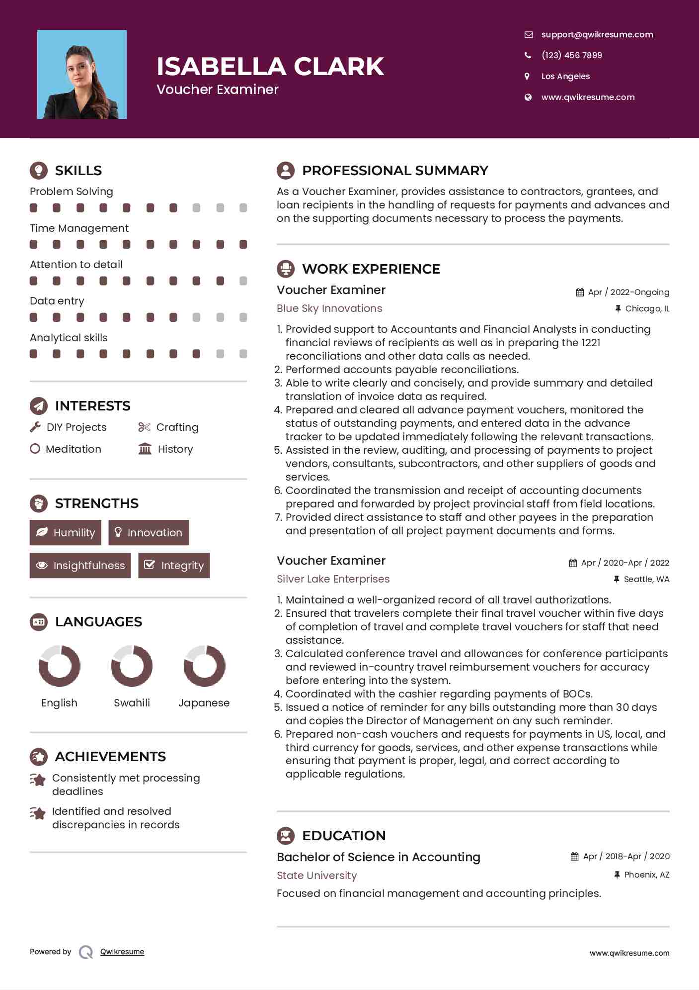Voucher Examiner Resume Model