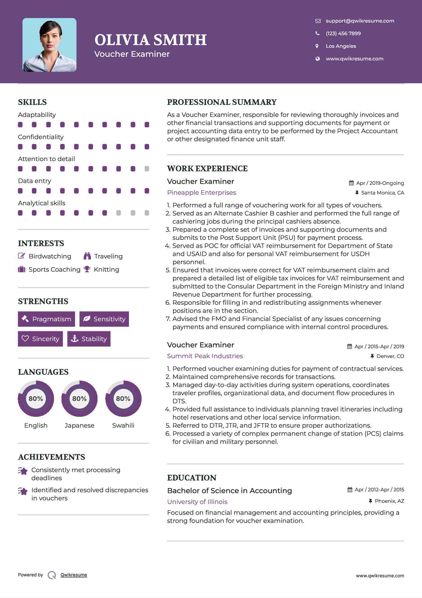 Voucher Examiner Resume Example