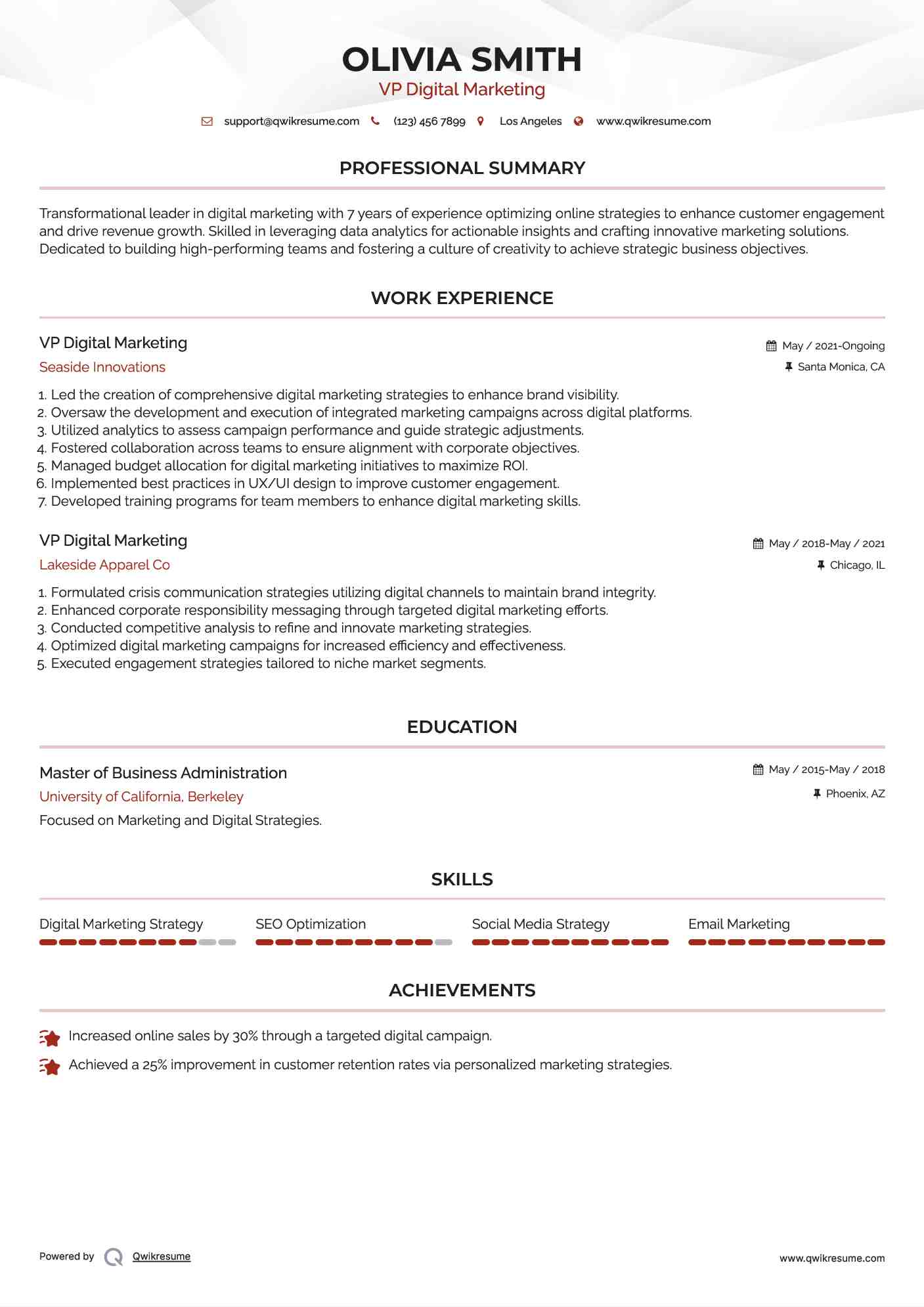 VP Digital Marketing Resume Template