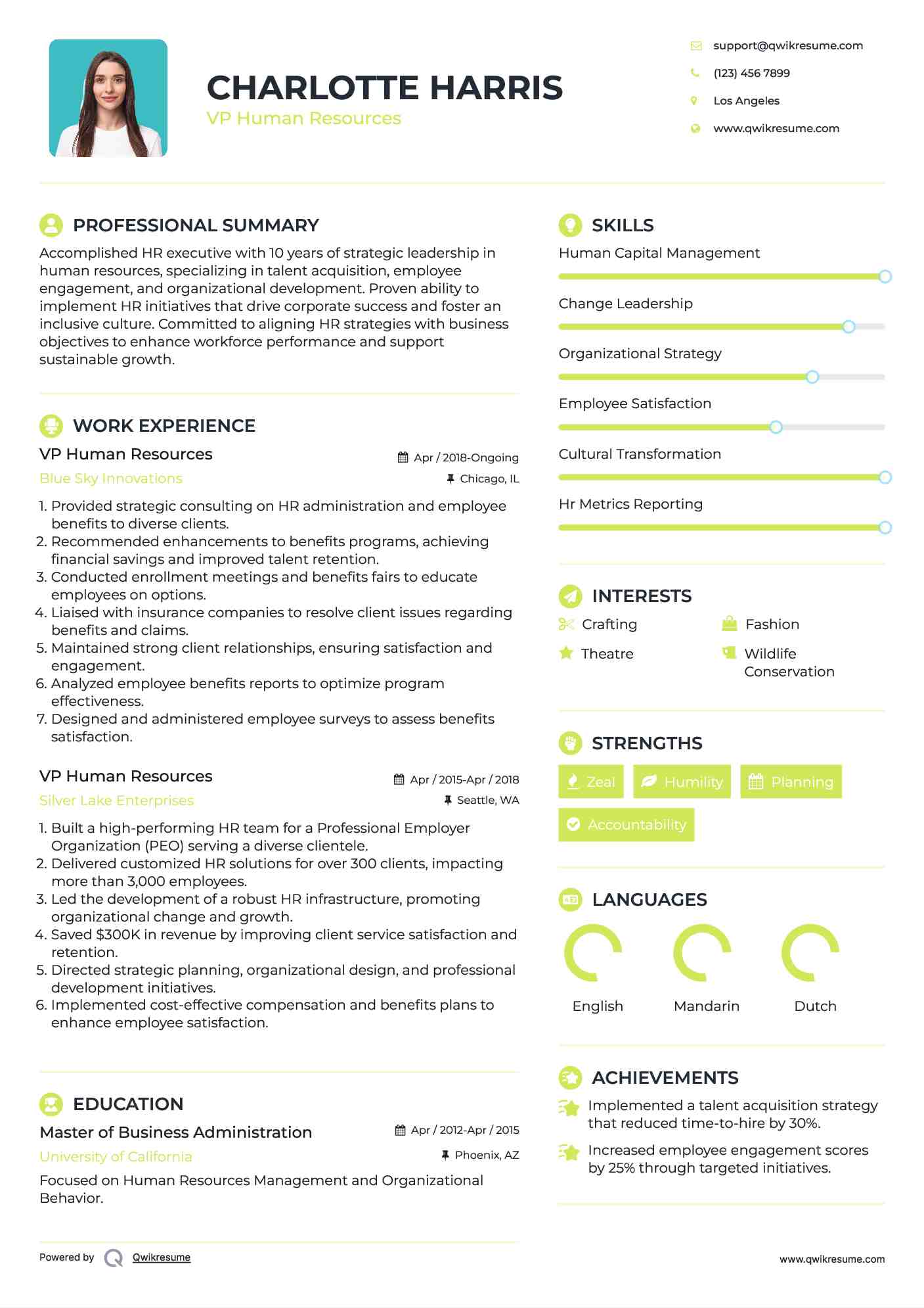 VP Human Resources Resume Template