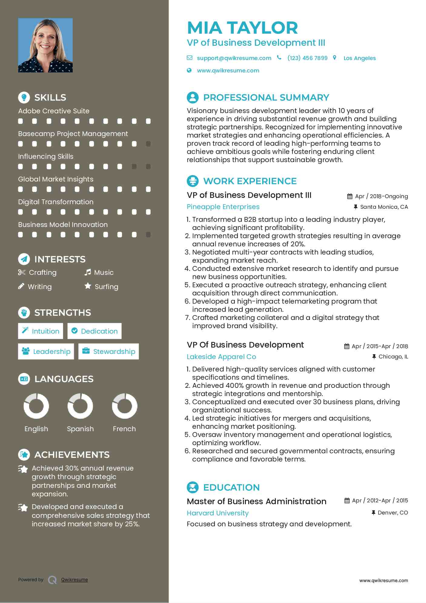 VP of Business Development III Resume Format