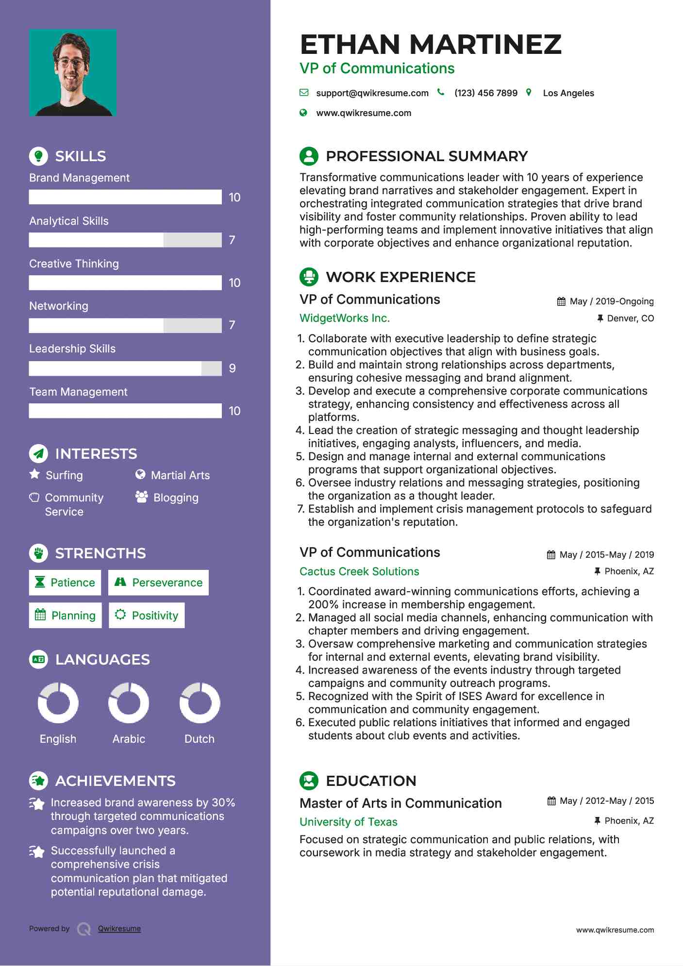 VP of Communications Resume Format