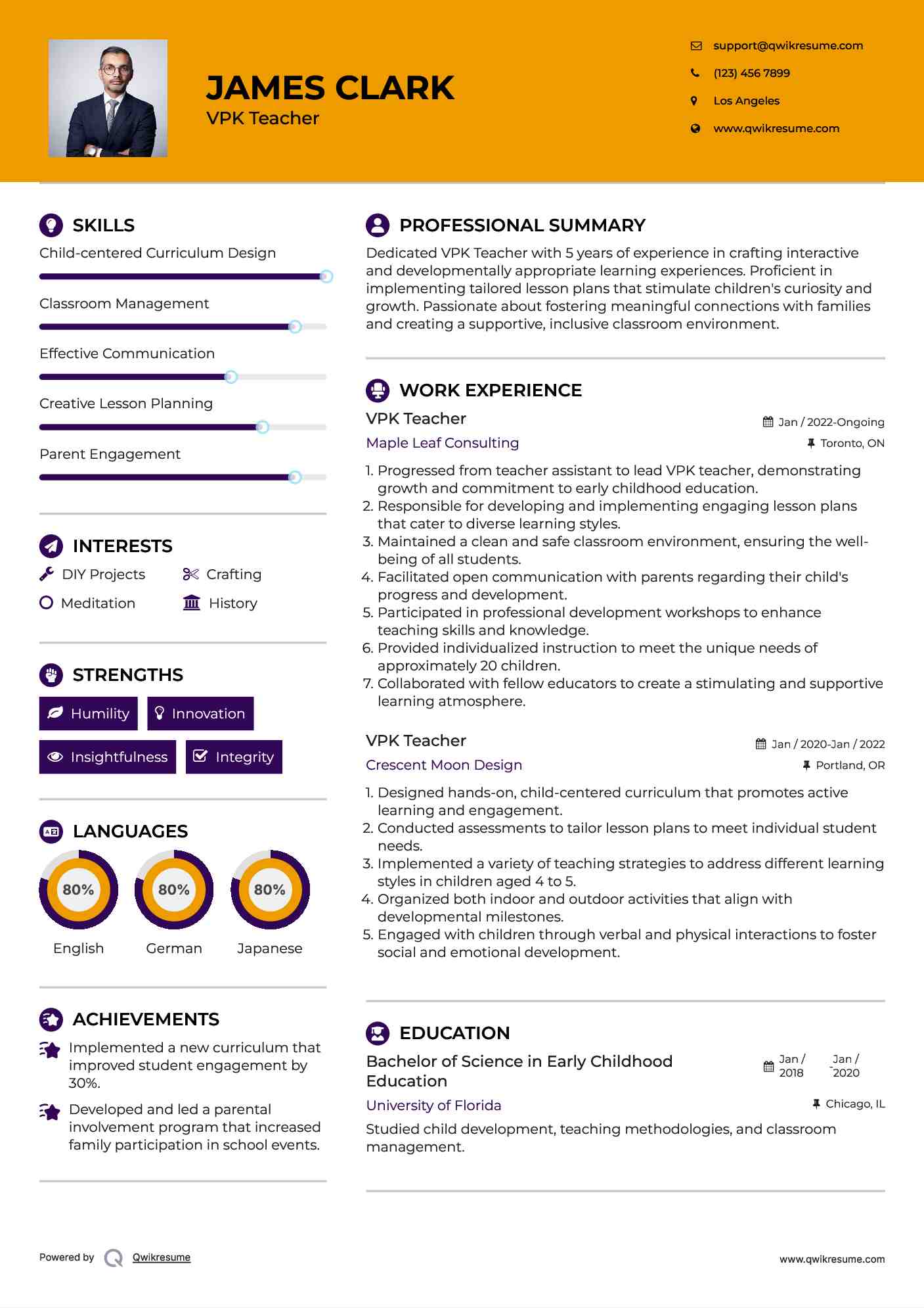VPK Teacher Resume Format