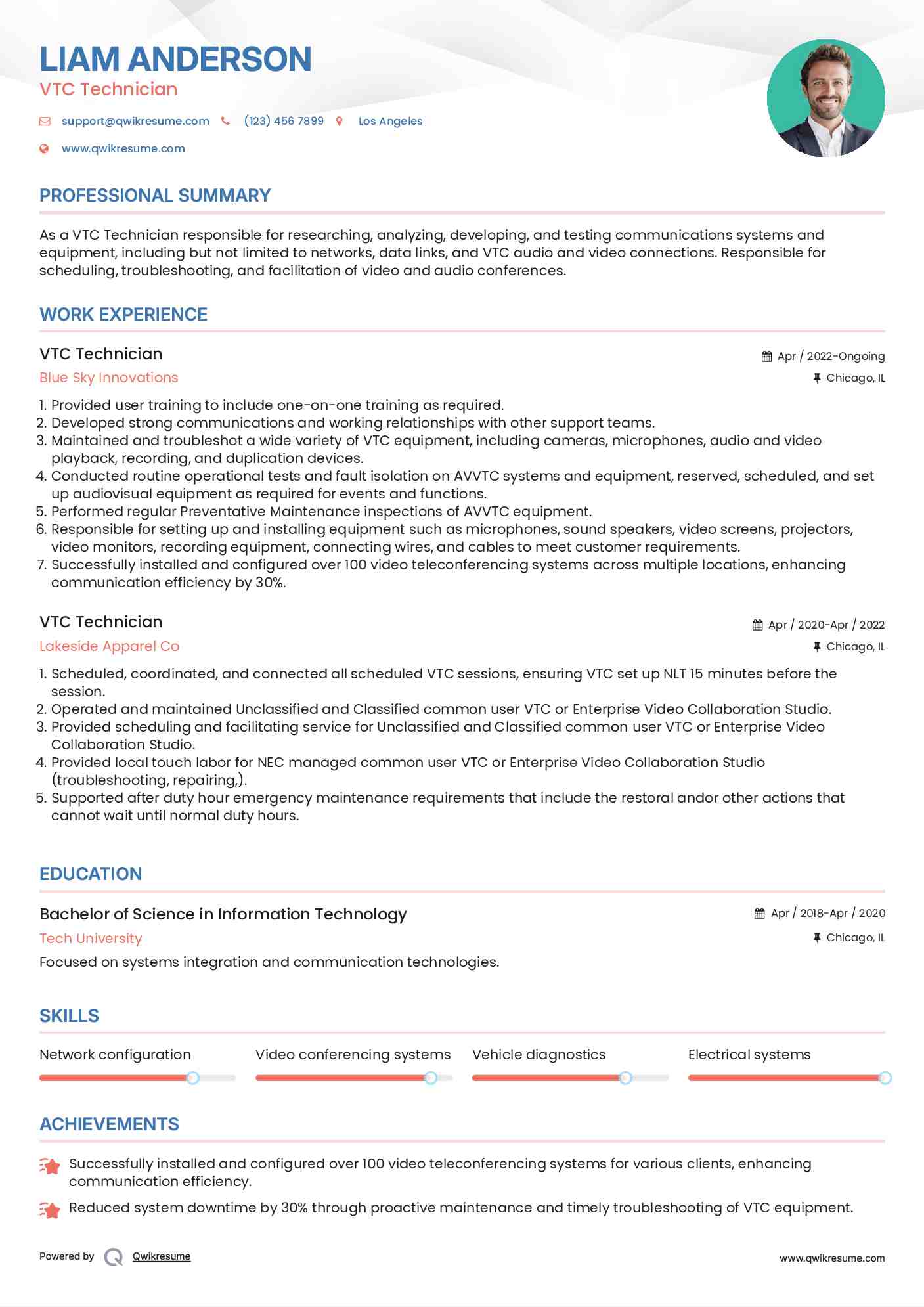 VTC Technician Resume Sample
