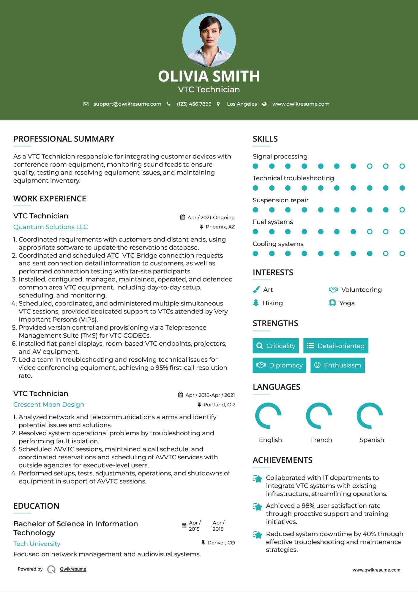 VTC Technician Resume Sample