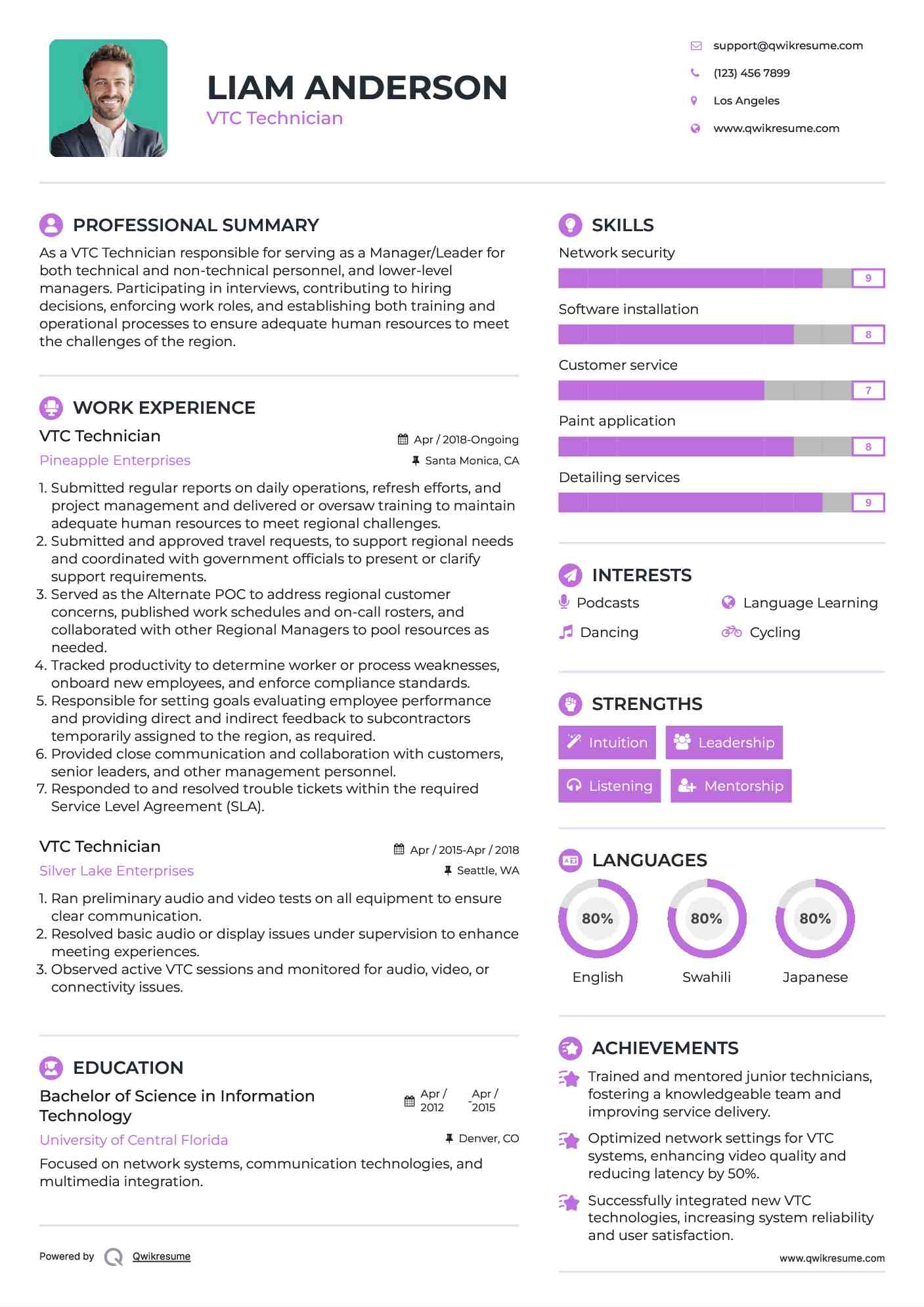 VTC Technician Resume Format