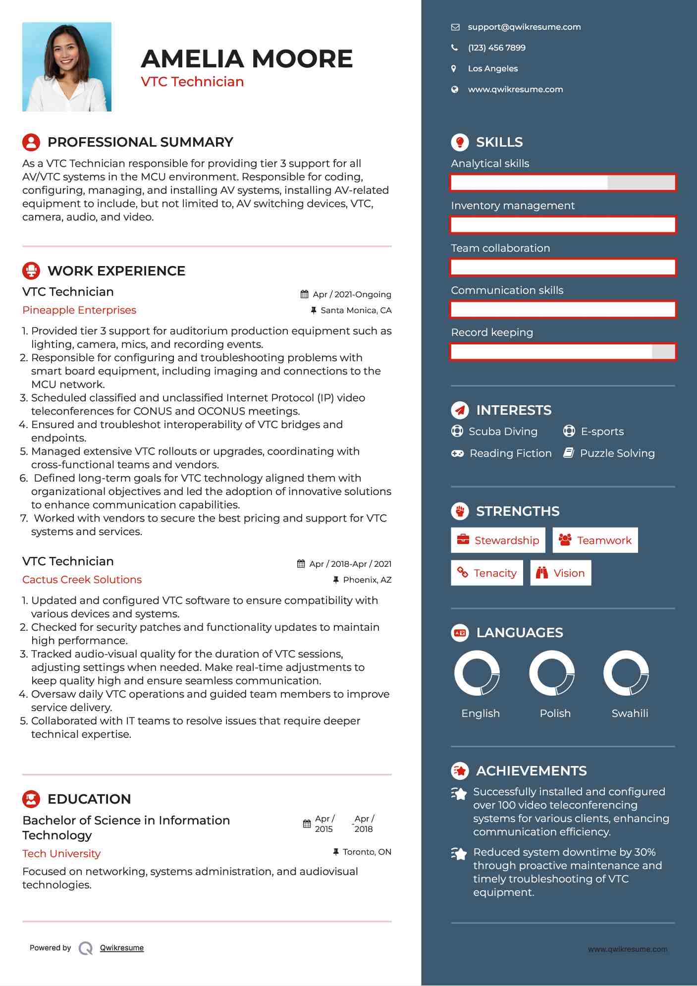 VTC Technician Resume Format