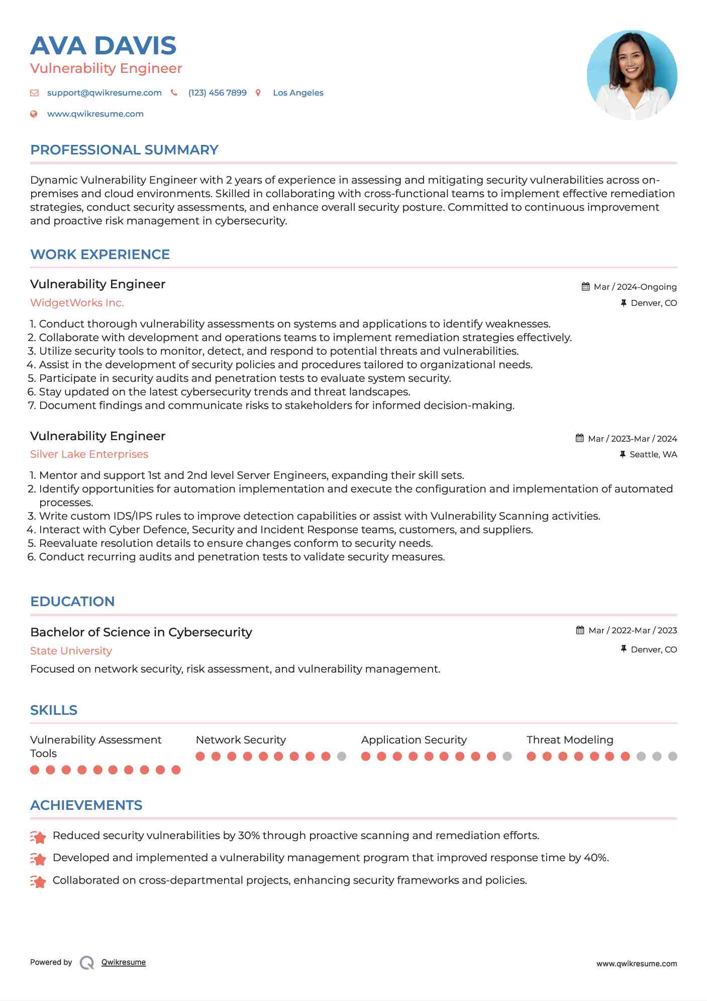 Vulnerability Engineer Resume Model