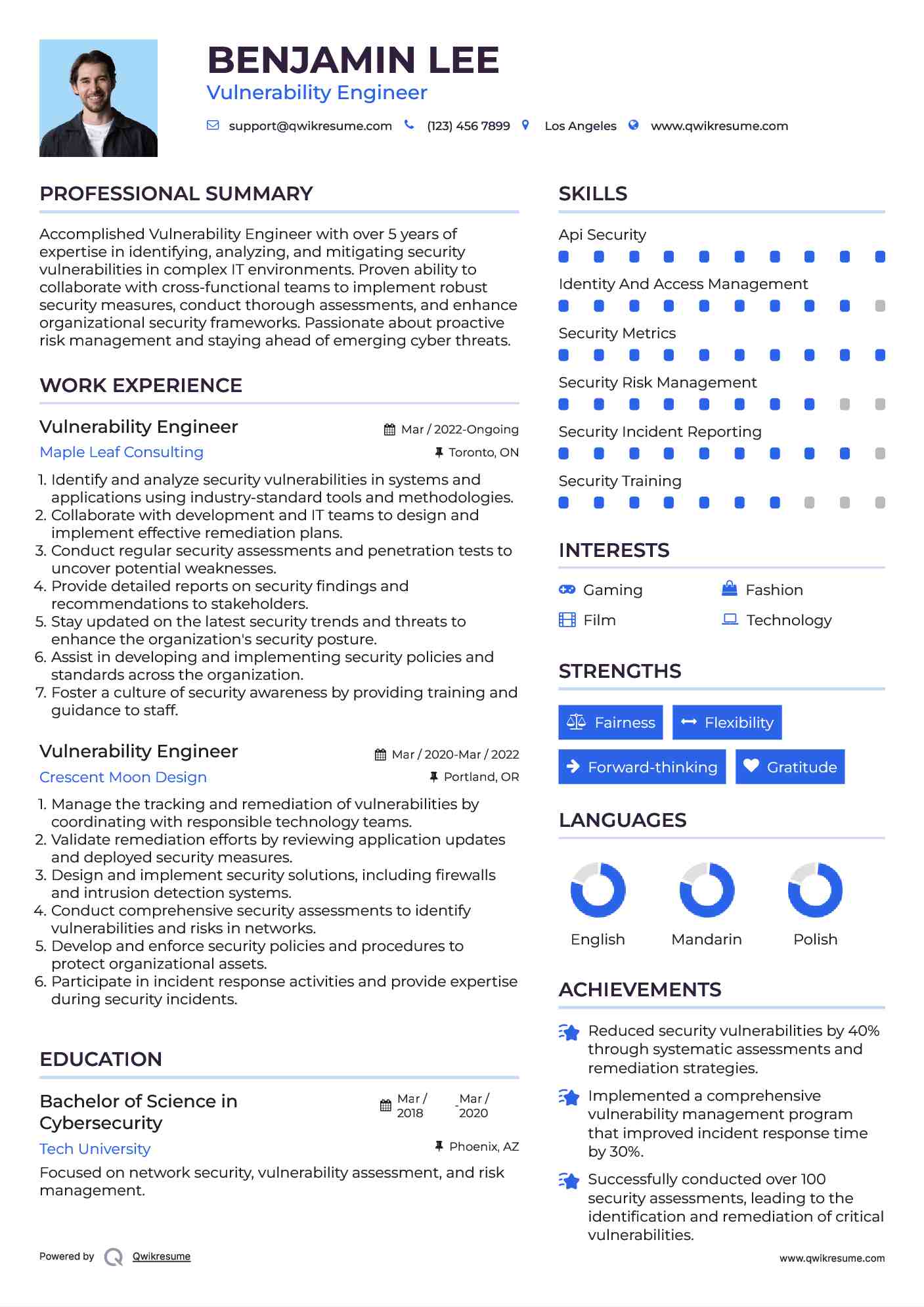 Vulnerability Engineer Resume Sample