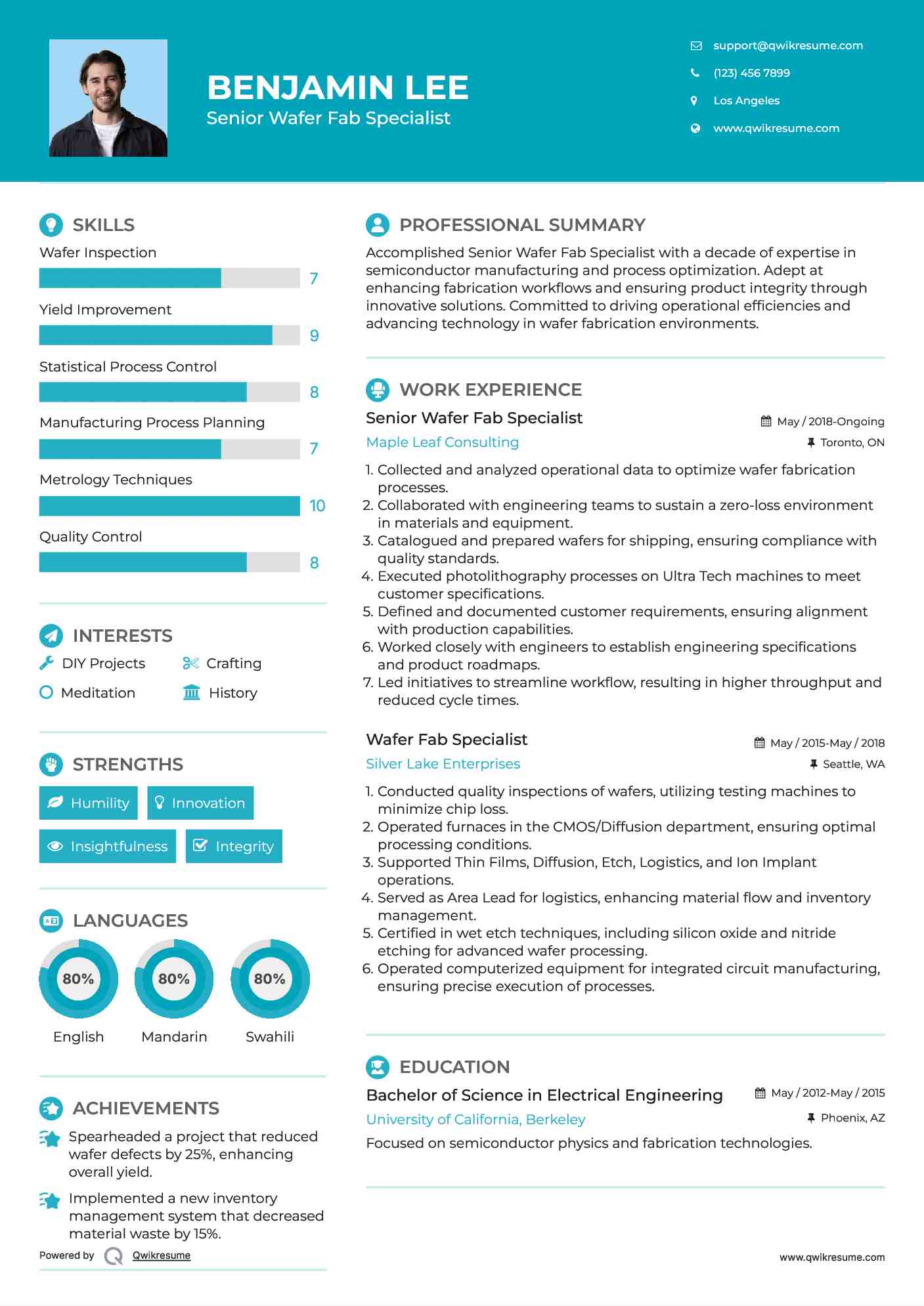 Senior Wafer Fab Specialist Resume Model