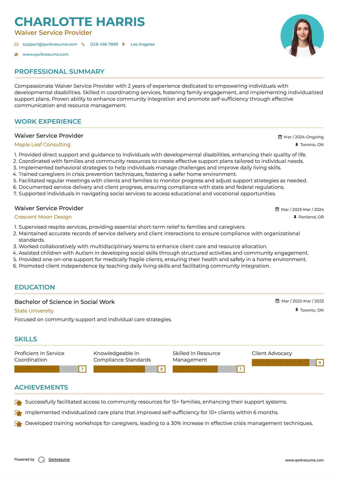 Waiver Service Provider Resume Example
