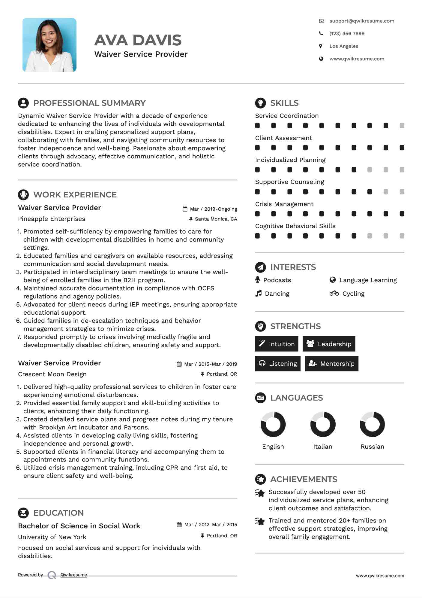 Waiver Service Provider Resume Format