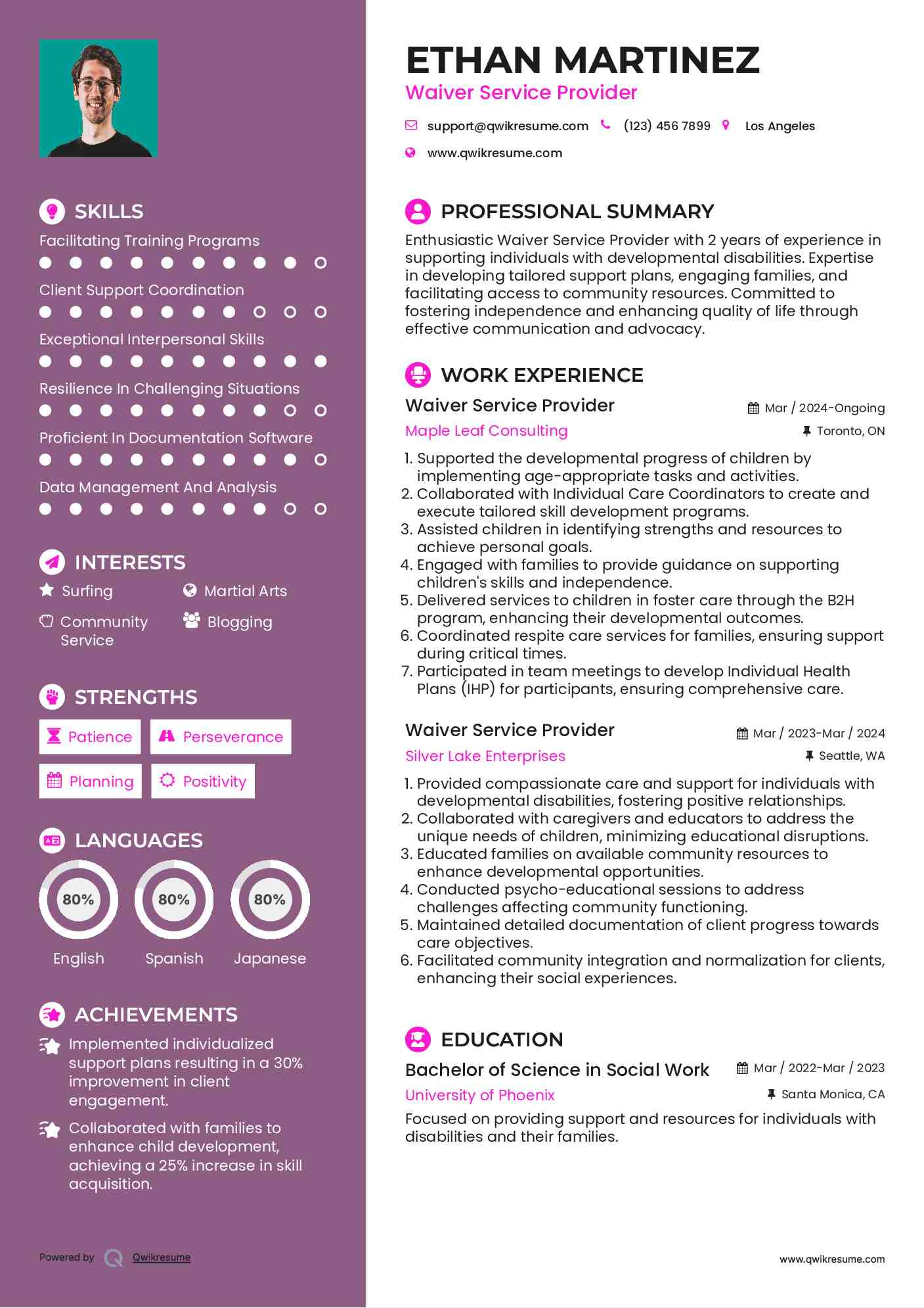 Waiver Service Provider Resume Example