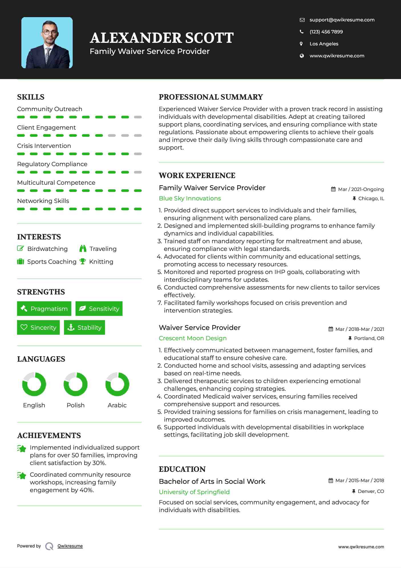 Family Waiver Service Provider Resume Sample