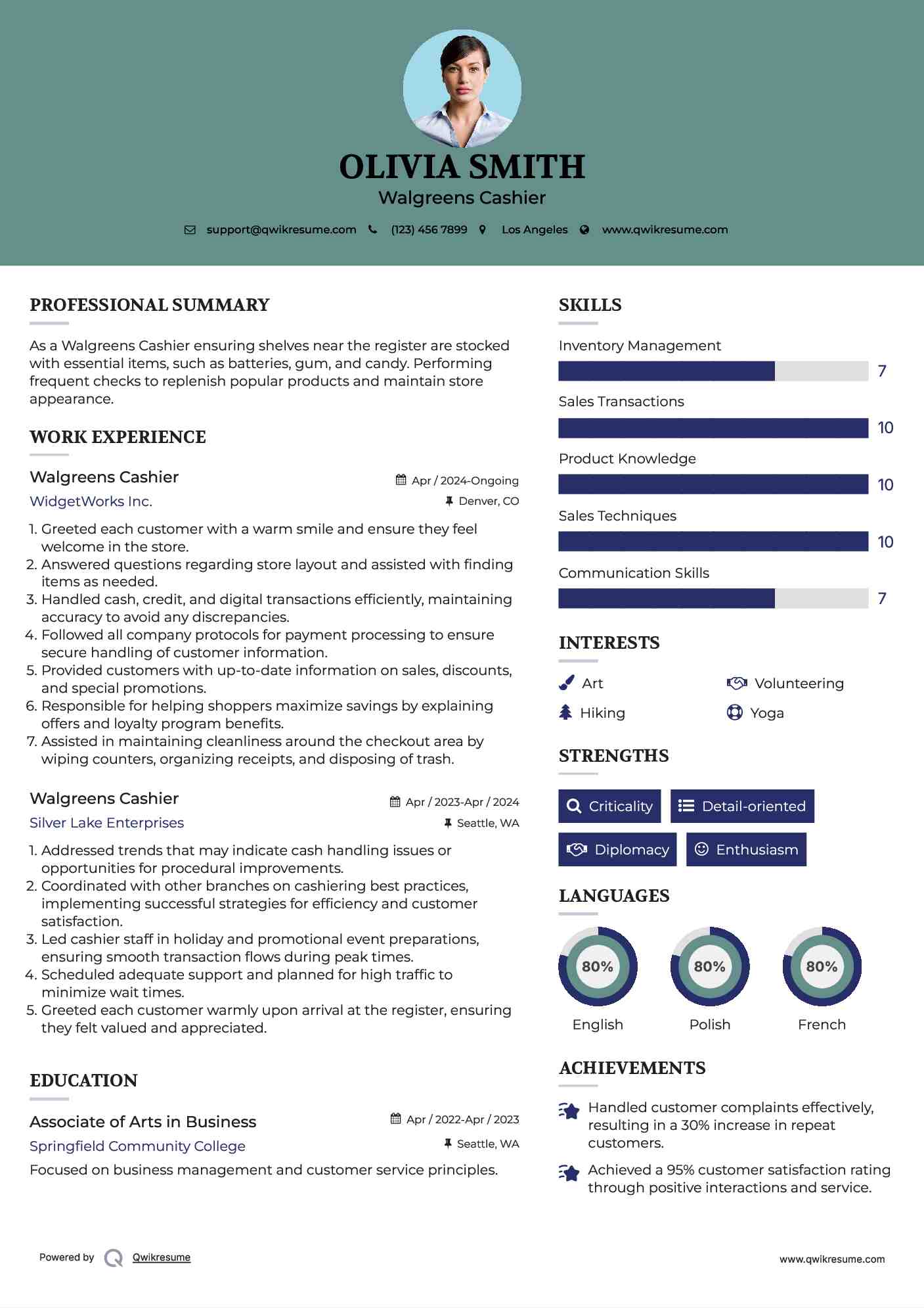 Walgreens Cashier Resume Format