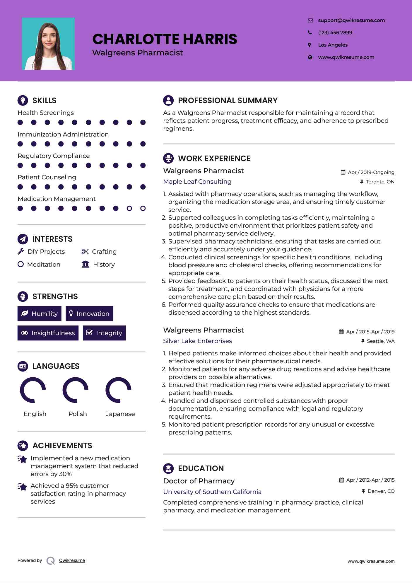 Walgreens Pharmacist Resume Format