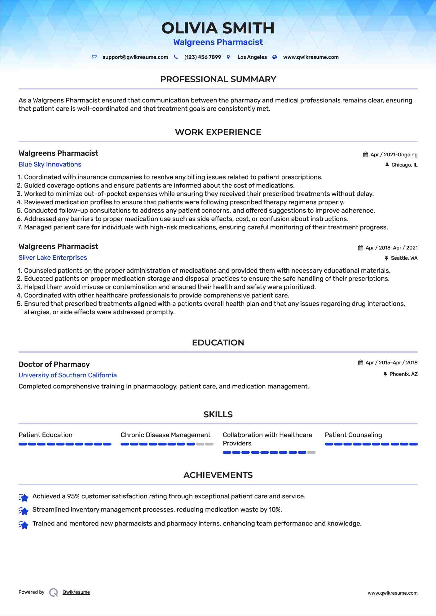 Walgreens Pharmacist Resume Format