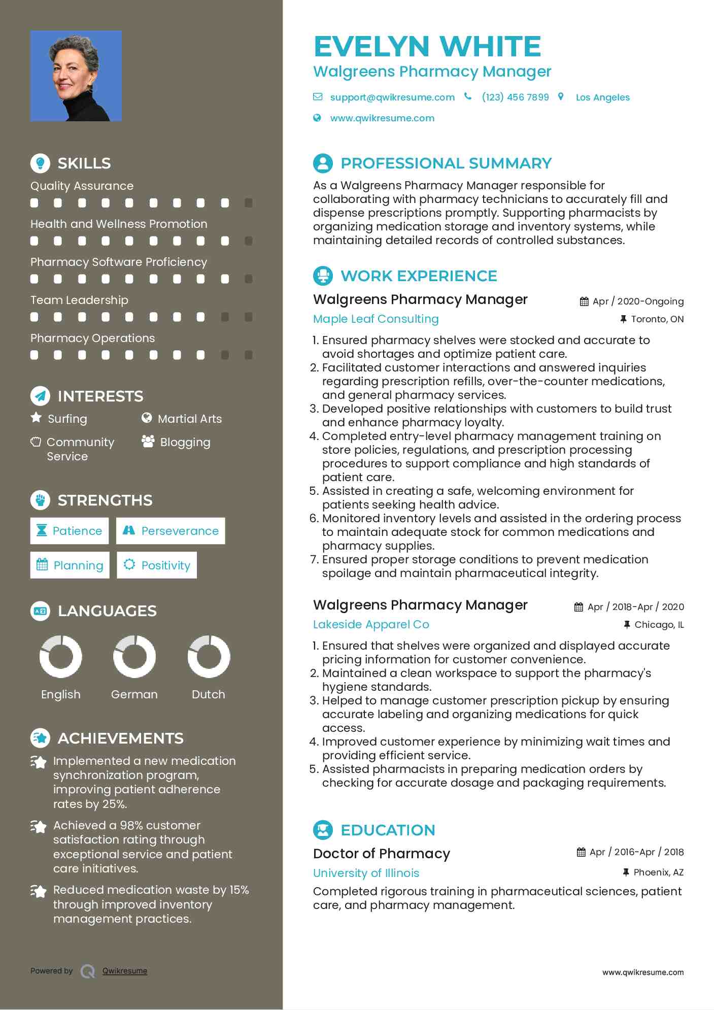 Walgreens Pharmacy Manager Resume Model