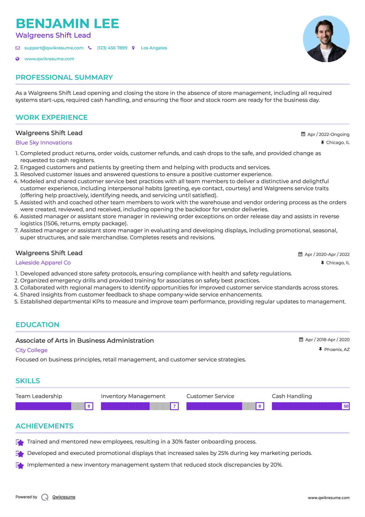 Walgreens Shift Lead Resume Template