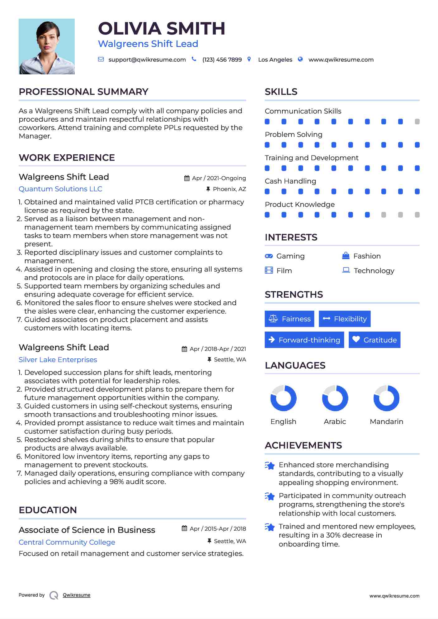 Walgreens Shift Lead Resume Template