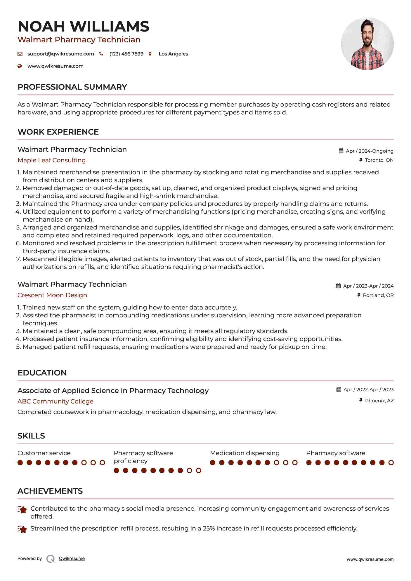 Walmart Pharmacy Technician Resume Example