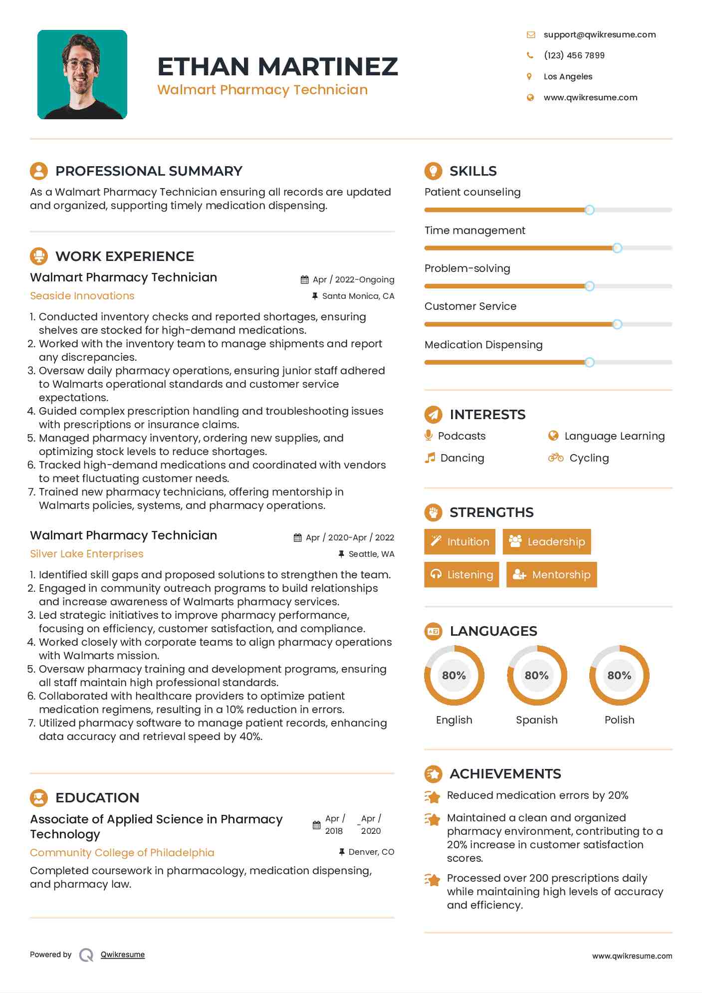 Walmart Pharmacy Technician Resume Template