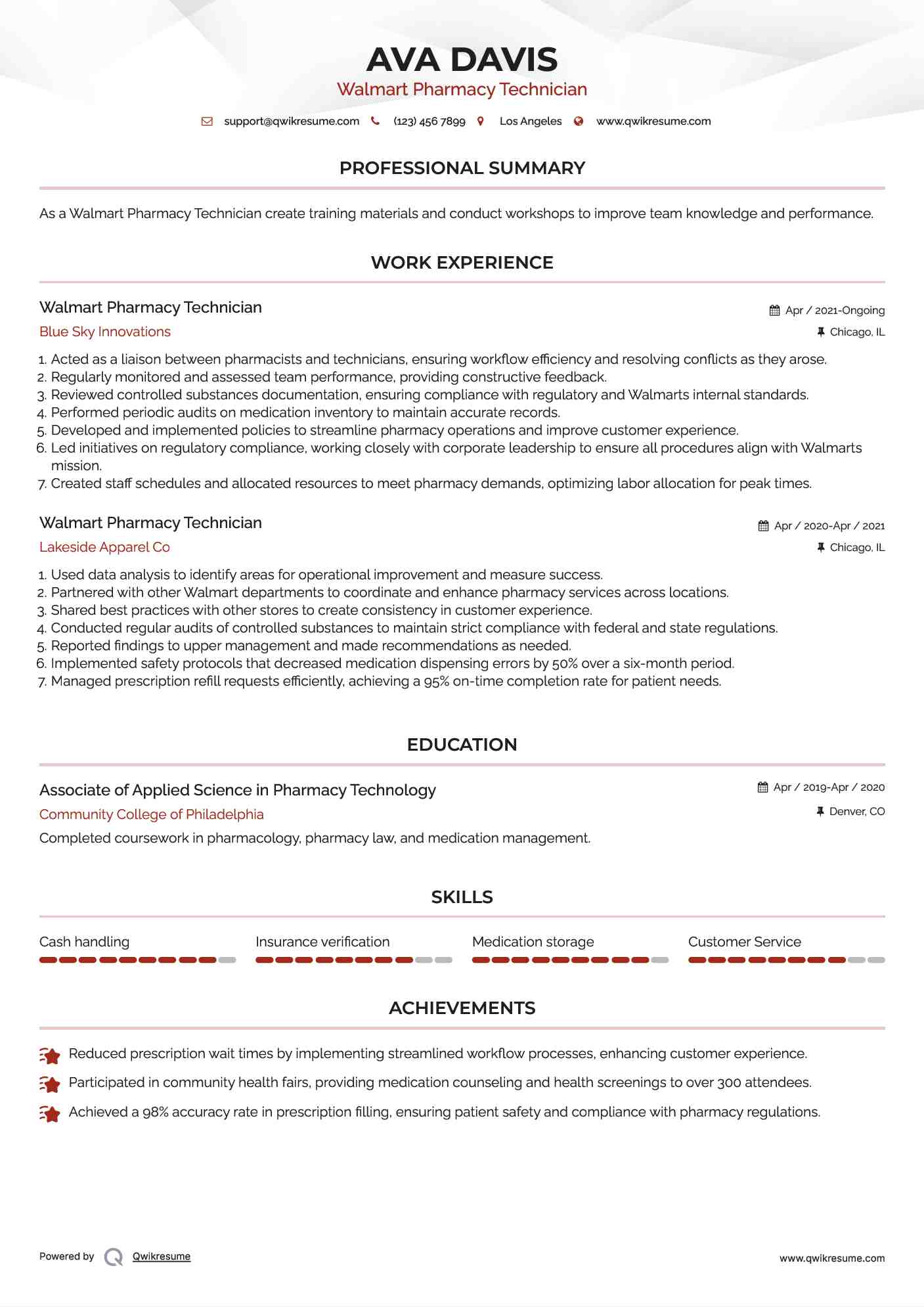 10 walmart pharmacy technician resume samples templates for 2025