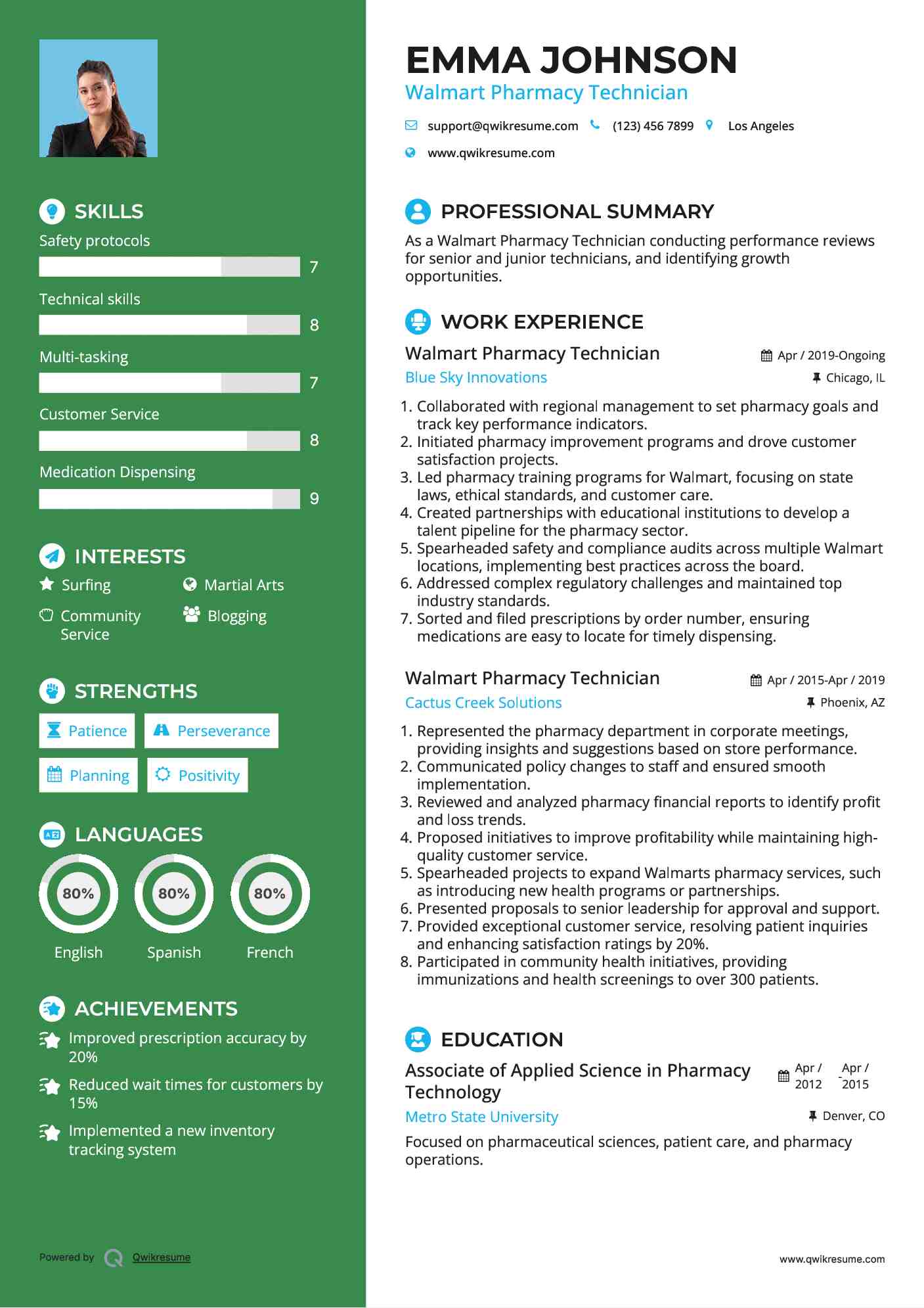 Walmart Pharmacy Technician Resume Template