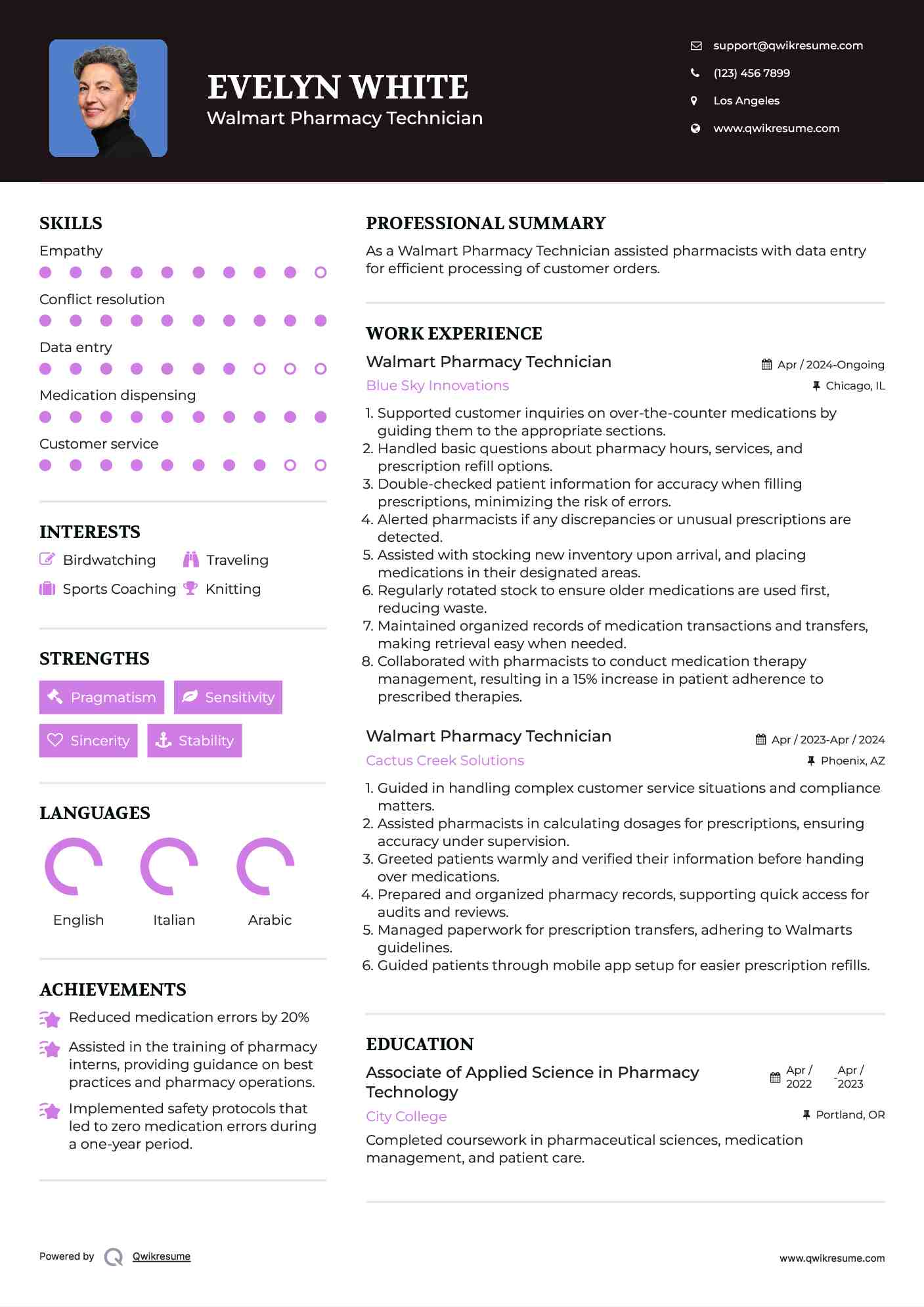 Walmart Pharmacy Technician Resume Example