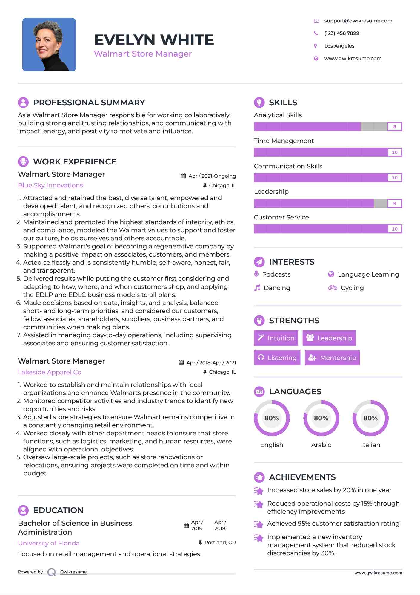 Walmart Store Manager Resume Model