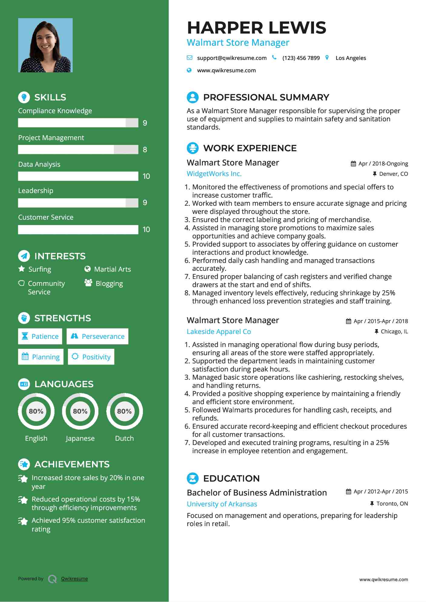 Walmart Store Manager Resume Template