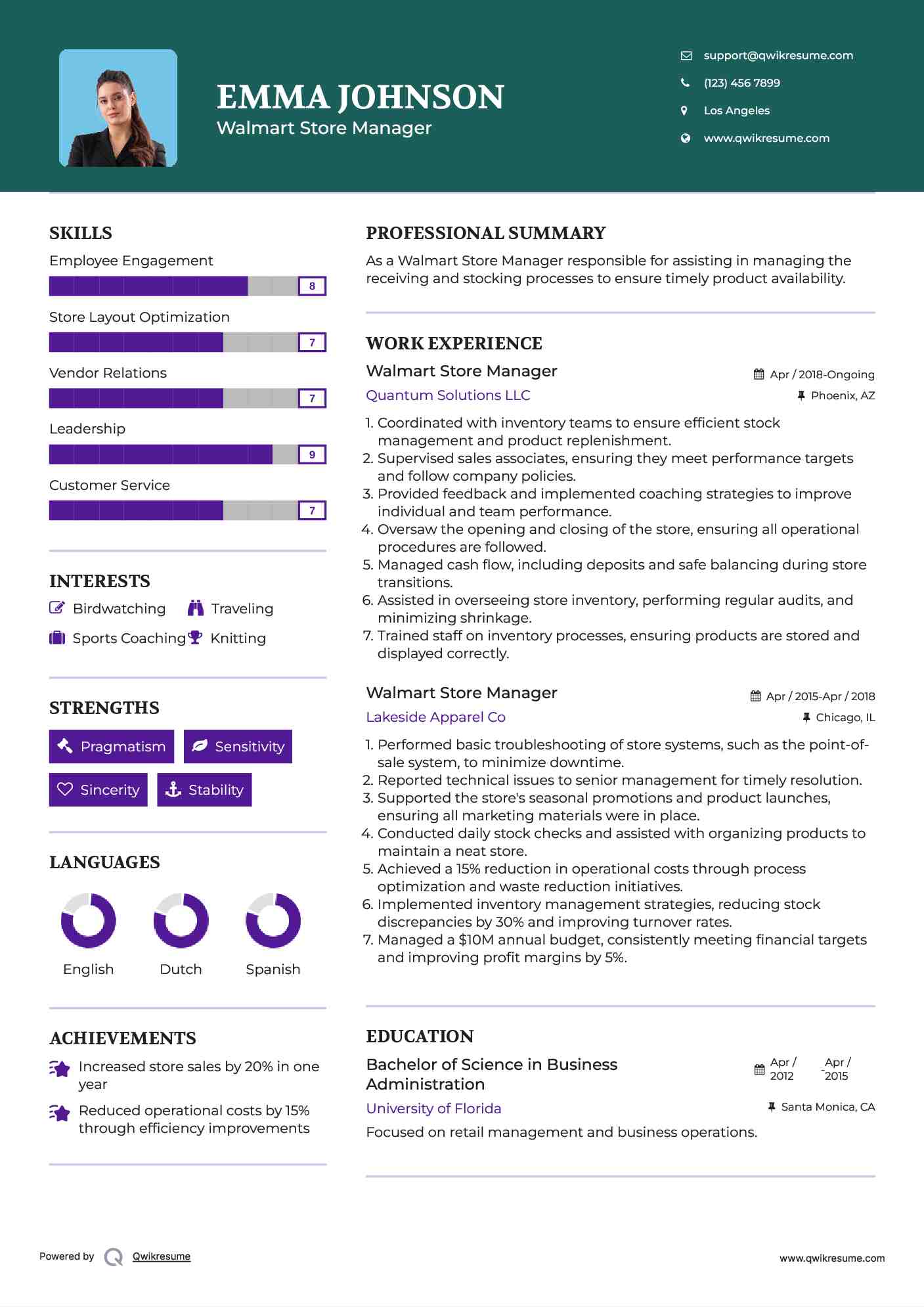 Walmart Store Manager Resume Template