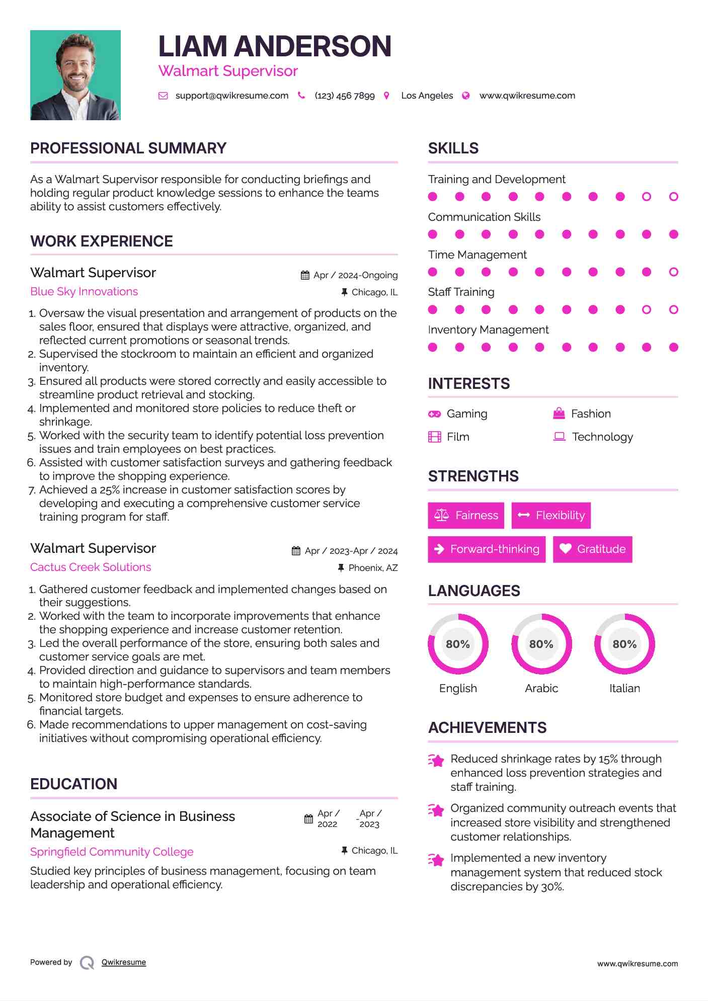 Walmart Supervisor Resume Sample