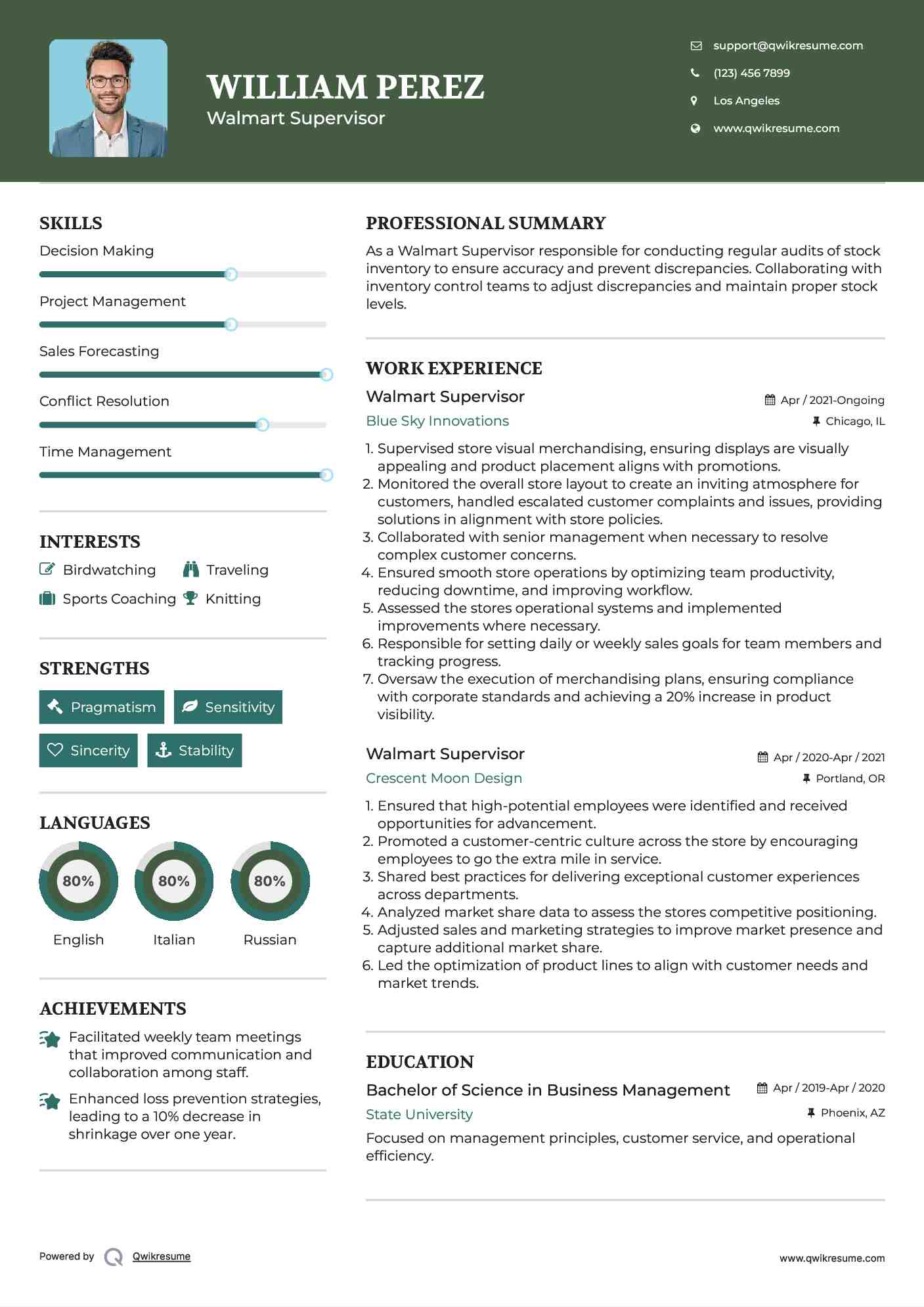 Walmart Supervisor Resume Template