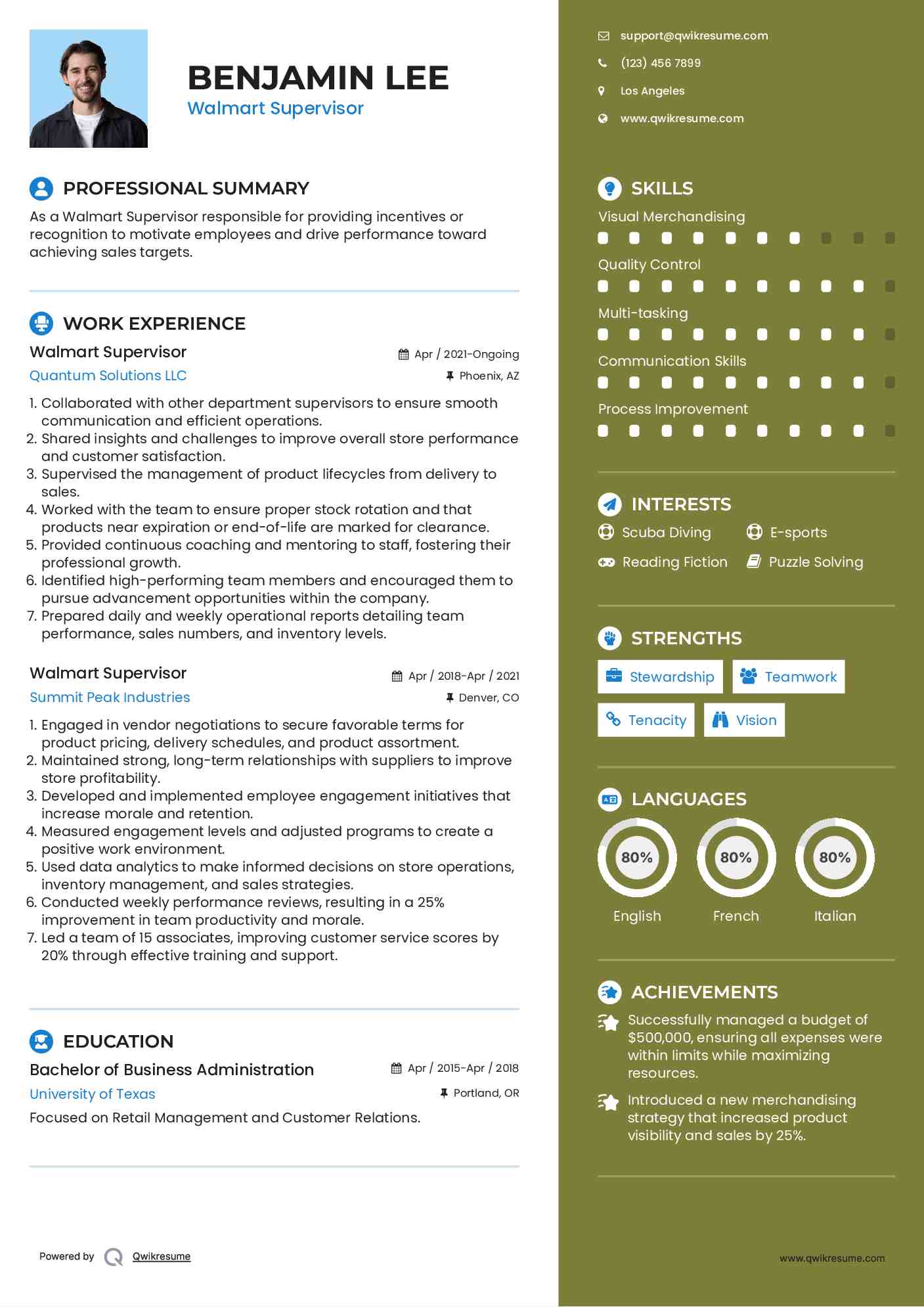 Walmart Supervisor Resume Format