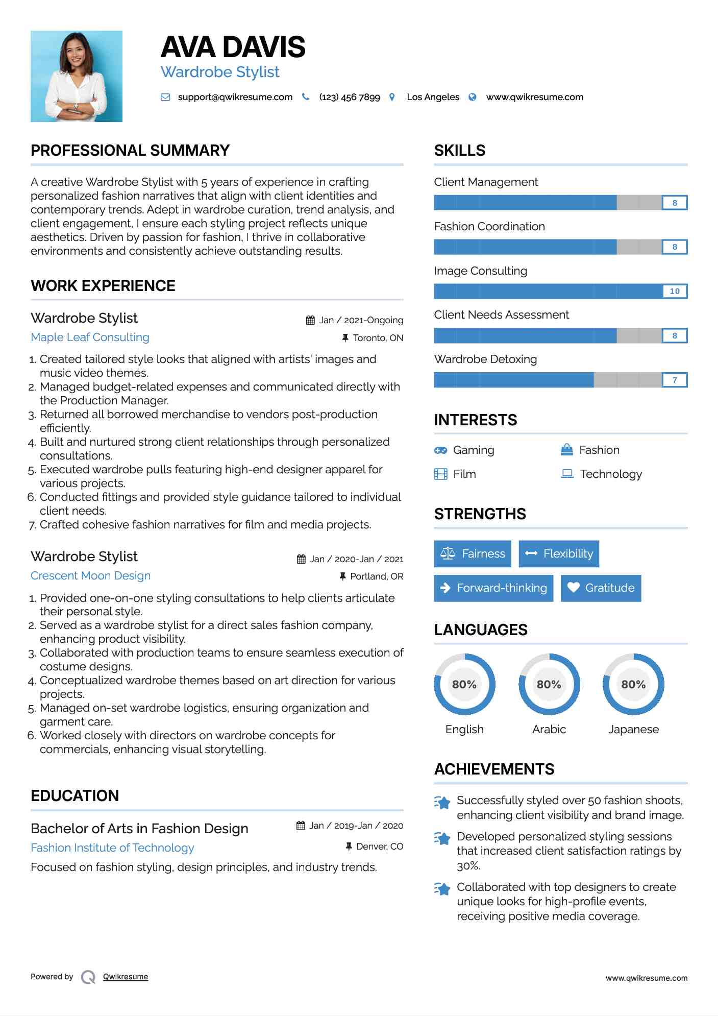 Wardrobe Stylist Resume Samples QwikResume