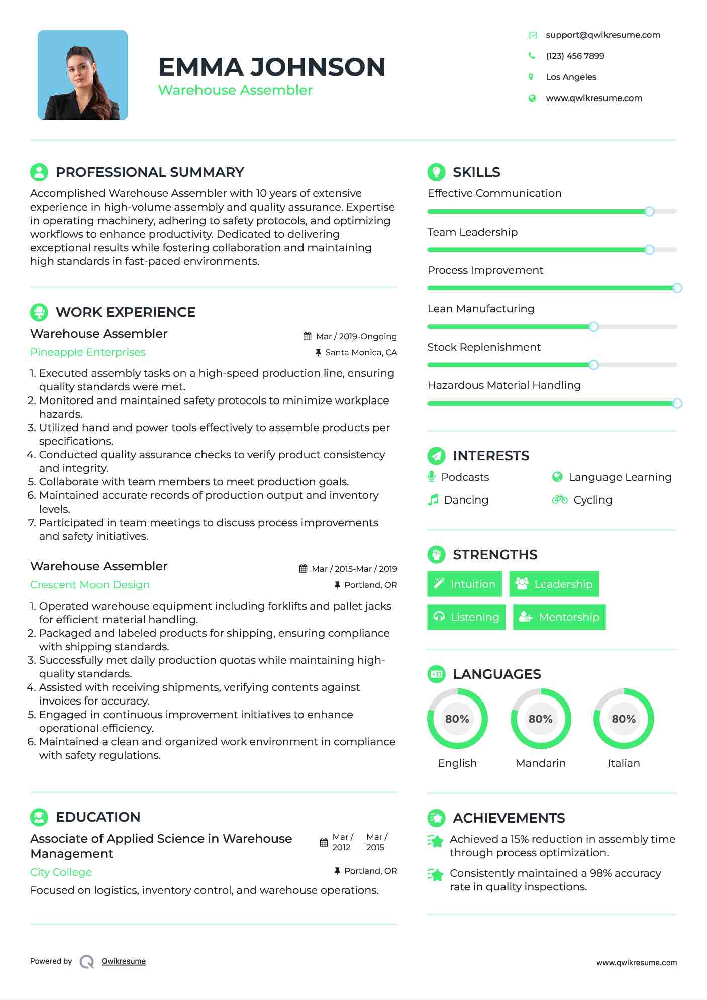 Warehouse Assembler Resume Format