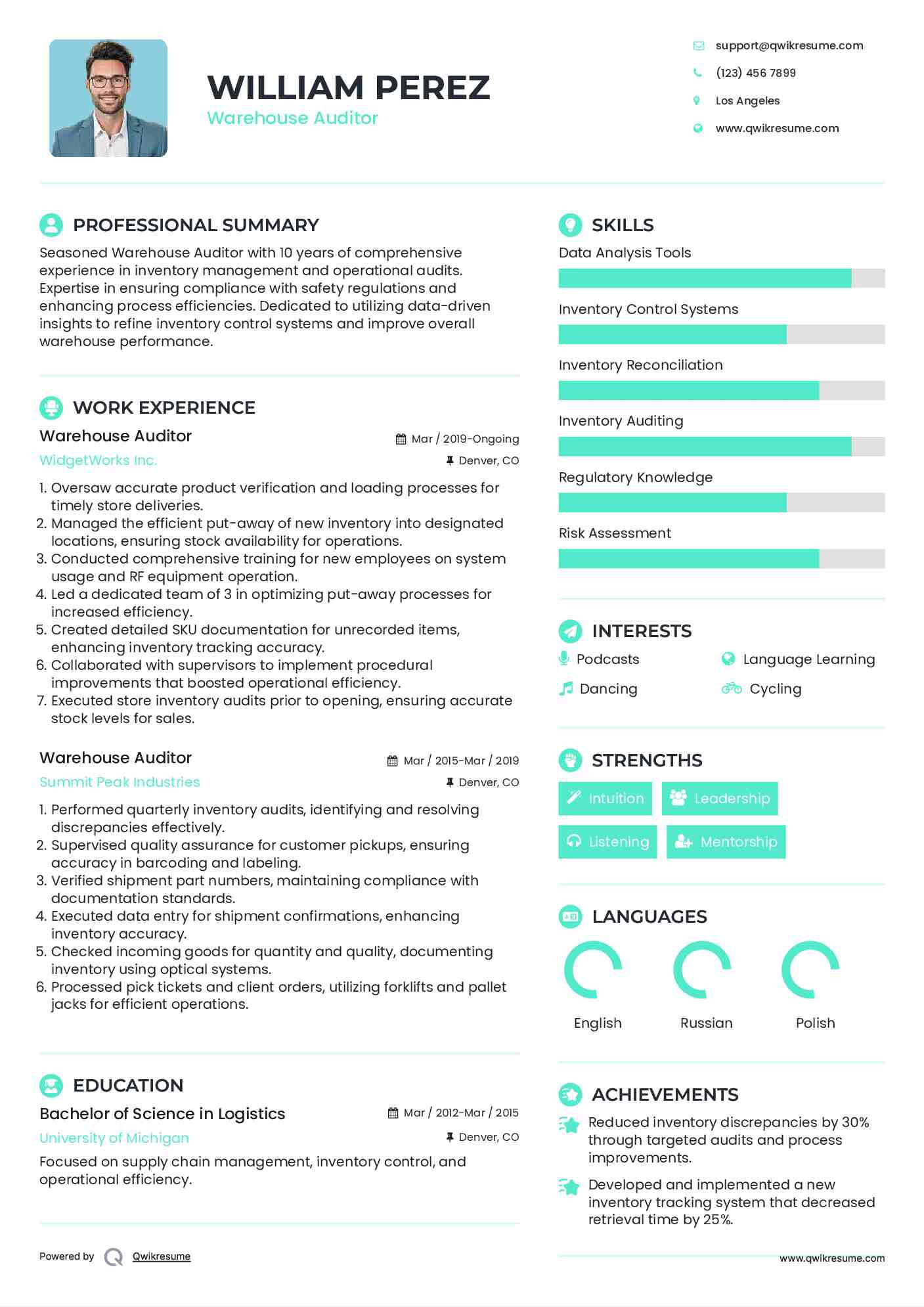 Warehouse Auditor Resume Format