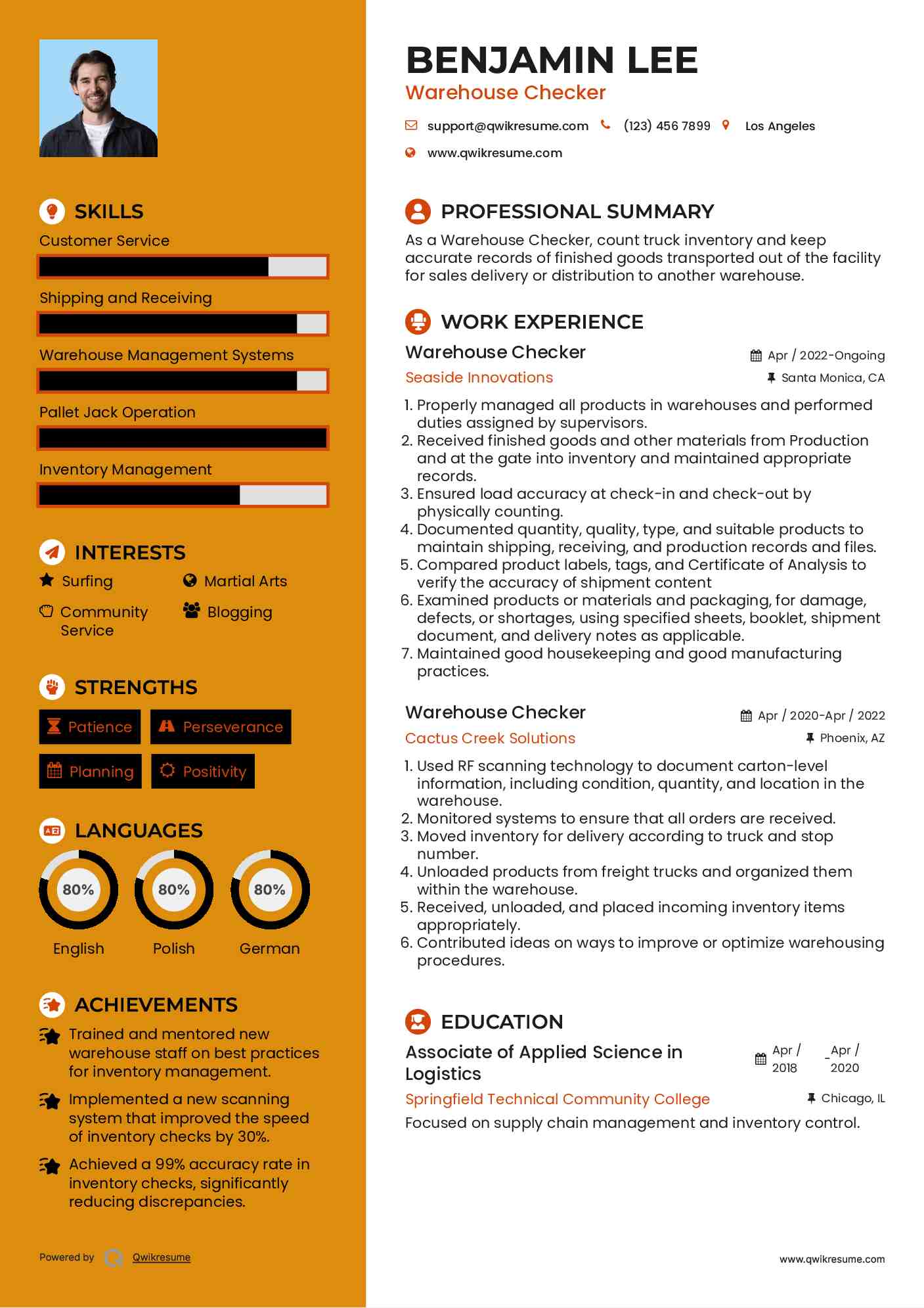 Warehouse Checker Resume Template