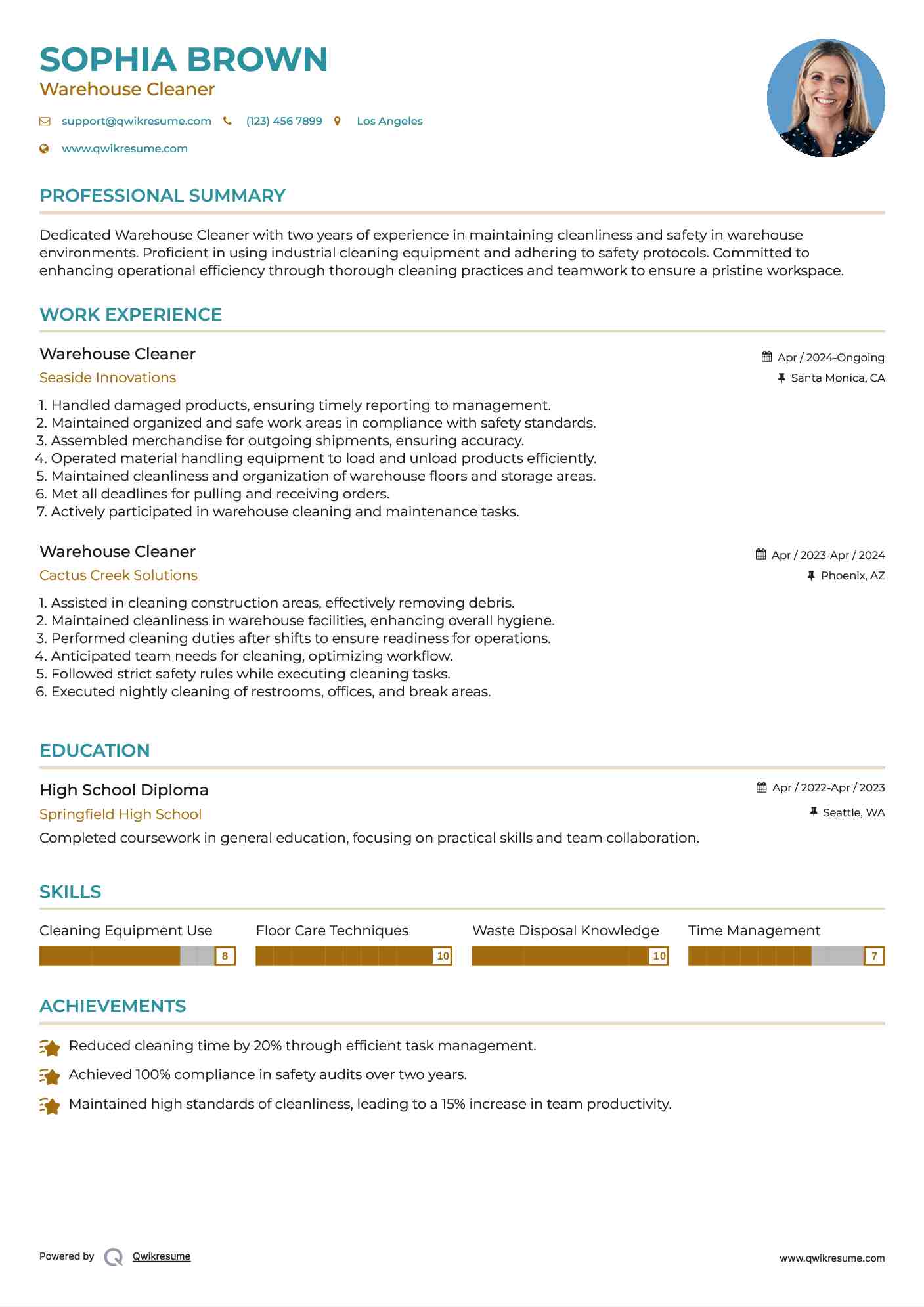 10 Warehouse Cleaner Resume Samples - Warehouse Cleaner 1664964091 Pdf 