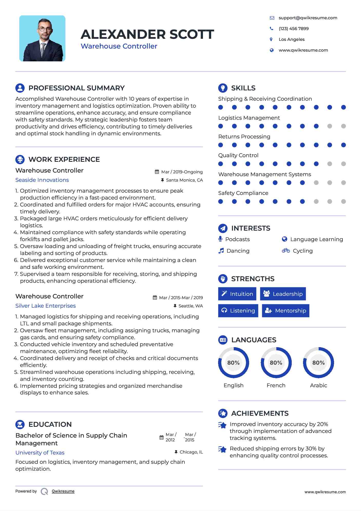 Warehouse Controller Resume Format